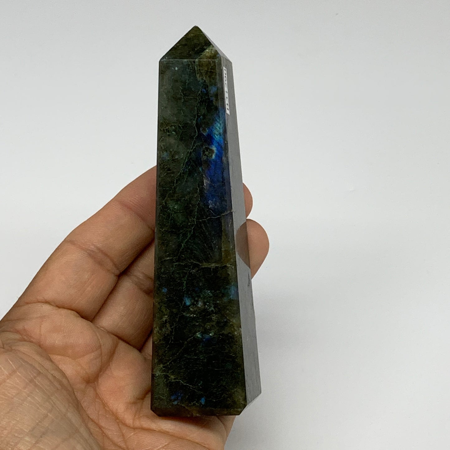 153.5g, 4.4"x1.1"x1.1, Labradorite Tower Point Crystal @Madagascar, B31290