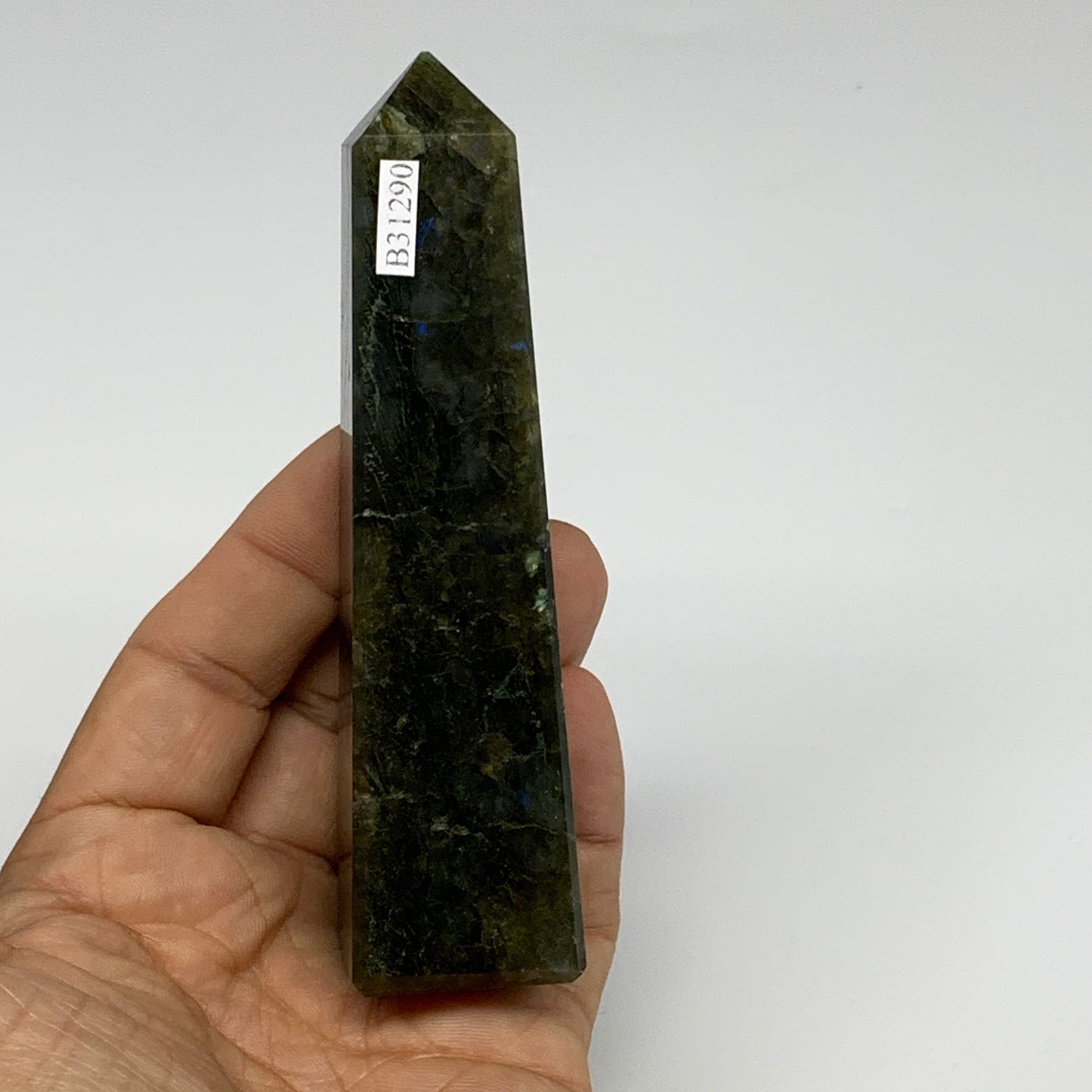 153.5g, 4.4"x1.1"x1.1, Labradorite Tower Point Crystal @Madagascar, B31290