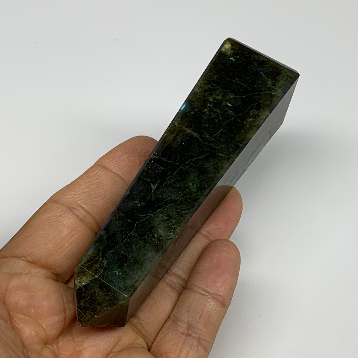 153.5g, 4.4"x1.1"x1.1, Labradorite Tower Point Crystal @Madagascar, B31290