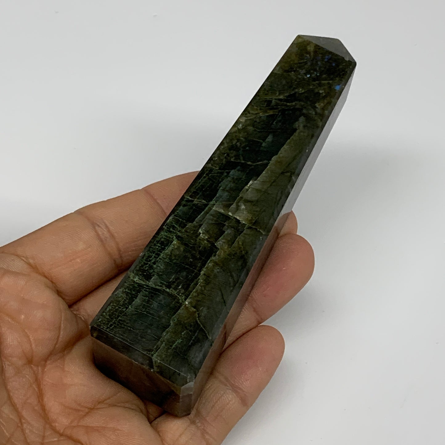 153.5g, 4.4"x1.1"x1.1, Labradorite Tower Point Crystal @Madagascar, B31290