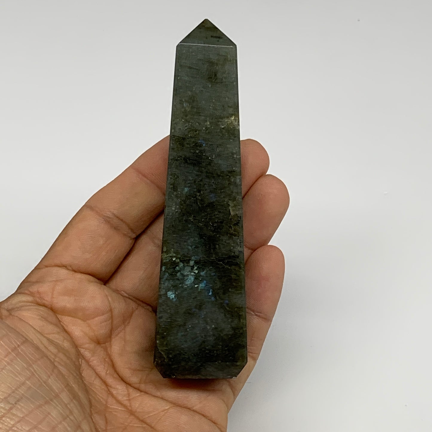 145.3g, 4.3"x1"x1.1, Labradorite Tower Point Crystal @Madagascar, B31291