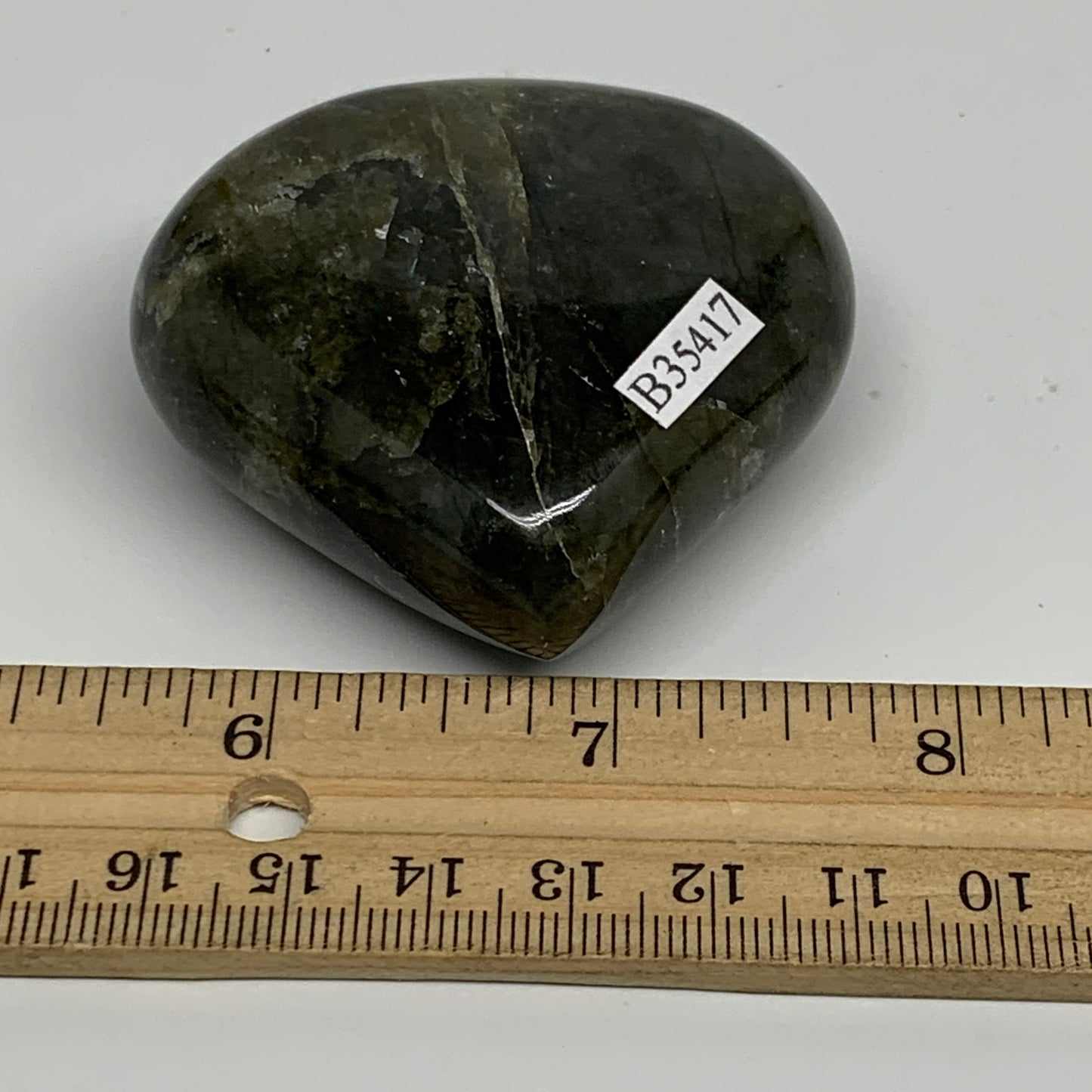 113.9g, 2.3"x2.3"x0.9", Natural Labradorite Heart Polished Crystal, B35417