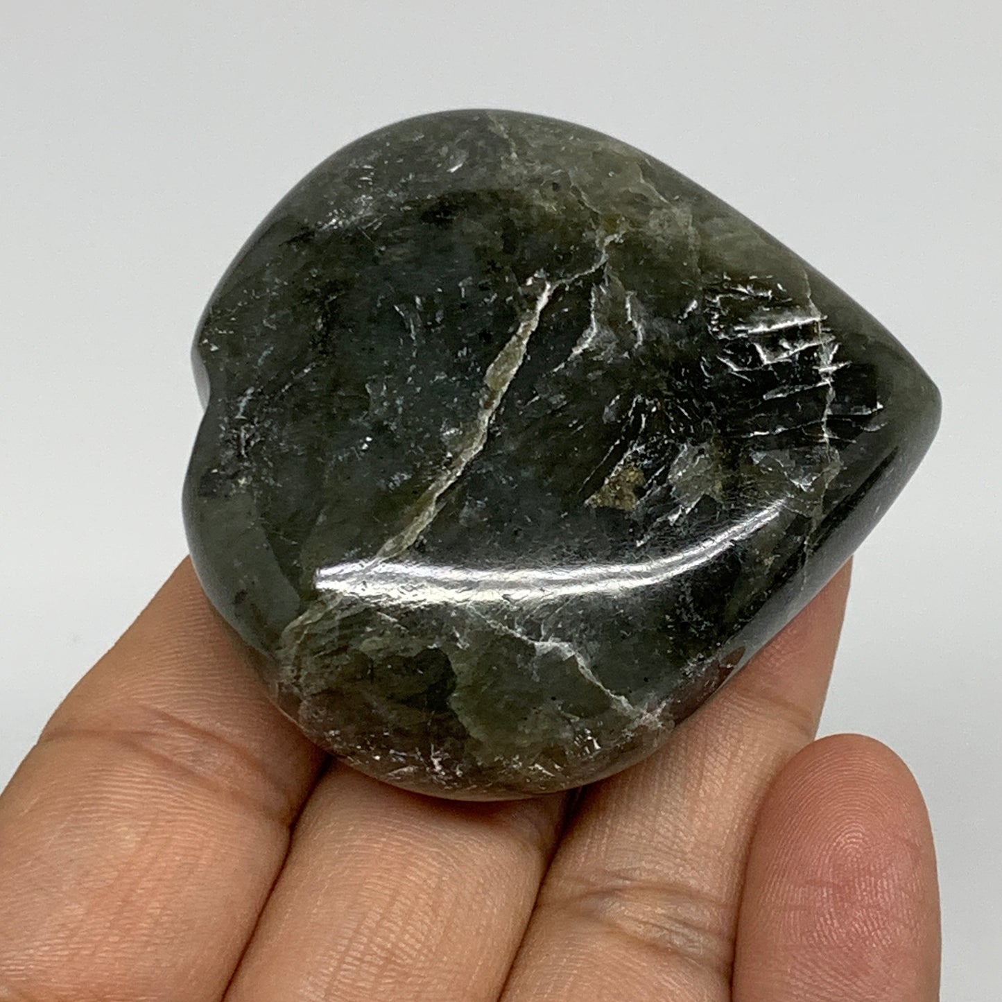 94.6g, 2.1"x2.2"x0.9", Natural Labradorite Heart Polished Crystal, B35418