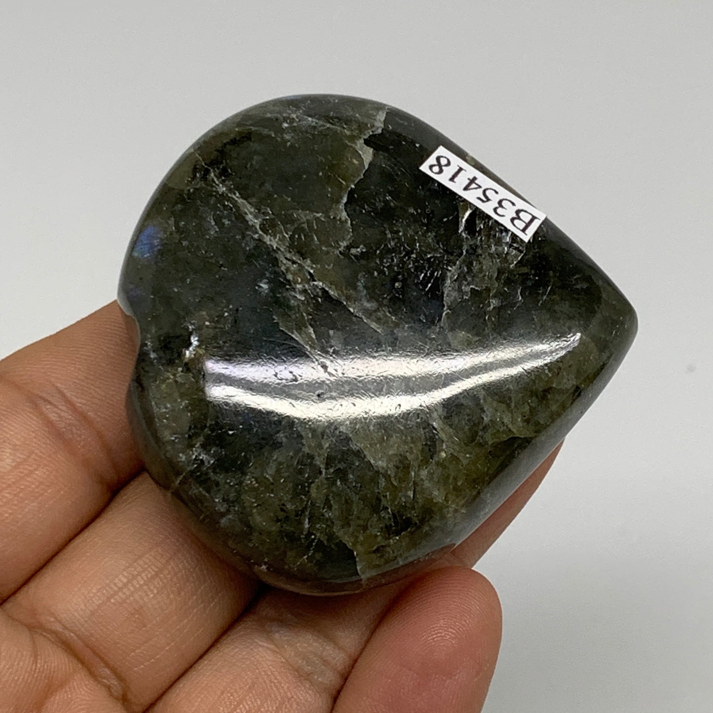94.6g, 2.1"x2.2"x0.9", Natural Labradorite Heart Polished Crystal, B35418
