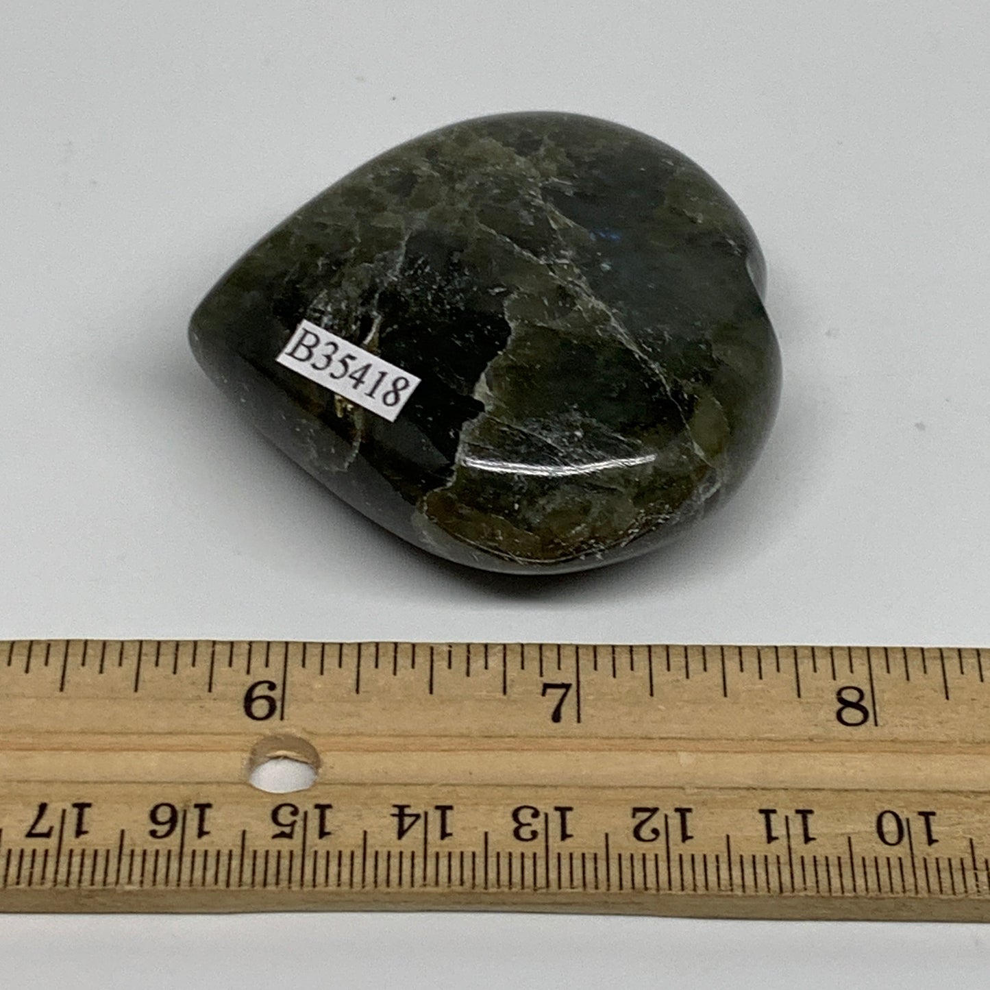 94.6g, 2.1"x2.2"x0.9", Natural Labradorite Heart Polished Crystal, B35418