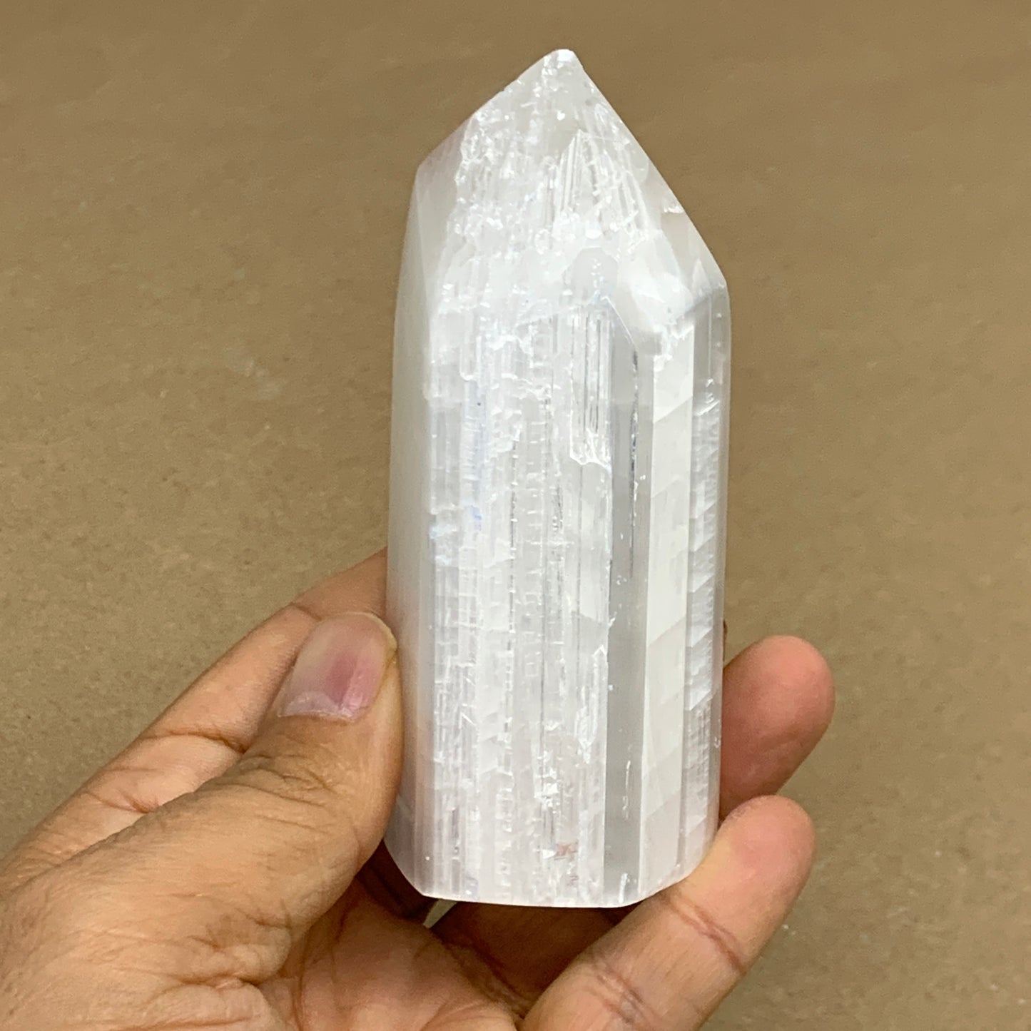 198g, 3.8"x1.5", Selenite (Satin Spar) Crystal Tower Point, B36025