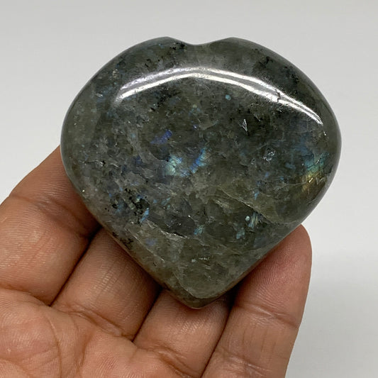 113.6g, 2.2"x2.3"x0.9", Natural Labradorite Heart Polished Crystal, B35419