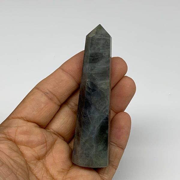 60.4g, 3.3"x0.8", Labradorite Tower Point Crystal @Madagascar, B31292