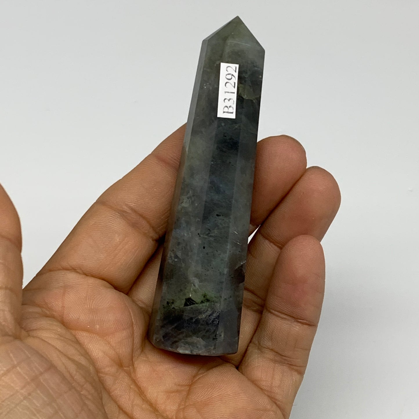 60.4g, 3.3"x0.8", Labradorite Tower Point Crystal @Madagascar, B31292
