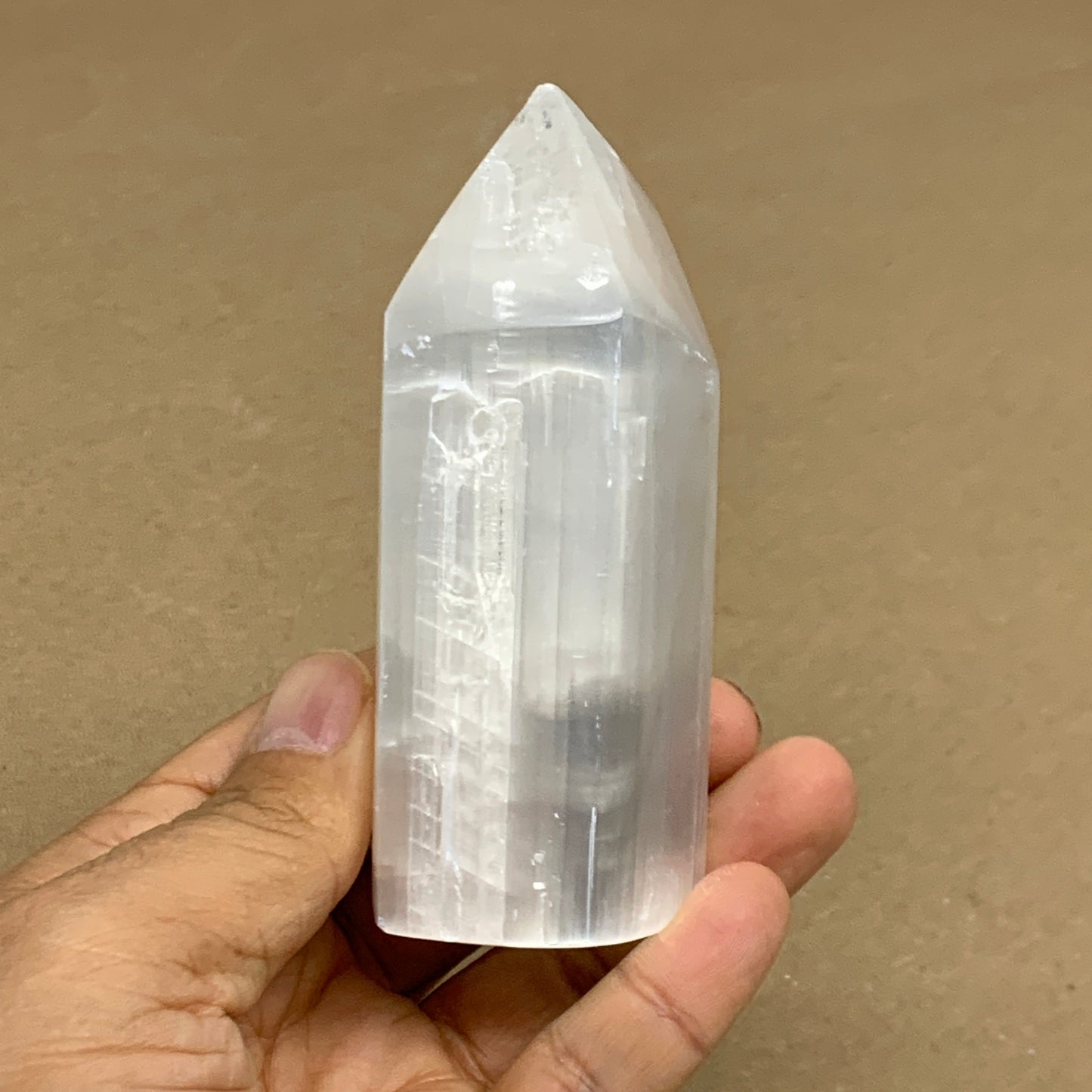 198g, 3.8"x1.5", Selenite (Satin Spar) Crystal Tower Point, B36025