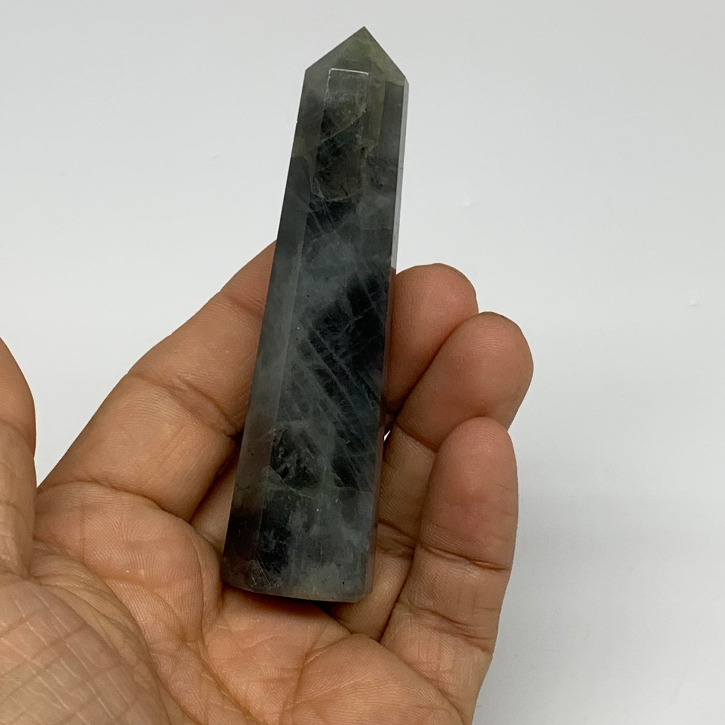 60.4g, 3.3"x0.8", Labradorite Tower Point Crystal @Madagascar, B31292