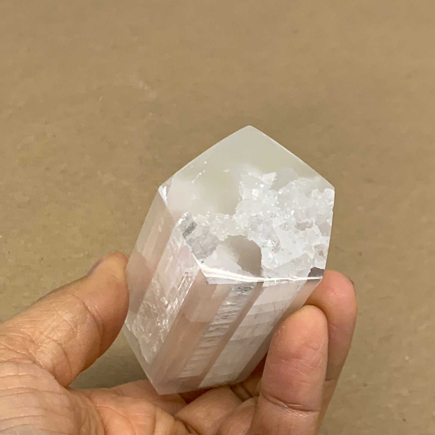 198g, 3.8"x1.5", Selenite (Satin Spar) Crystal Tower Point, B36025