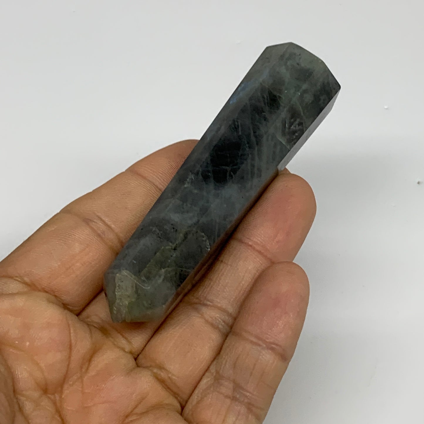 60.4g, 3.3"x0.8", Labradorite Tower Point Crystal @Madagascar, B31292