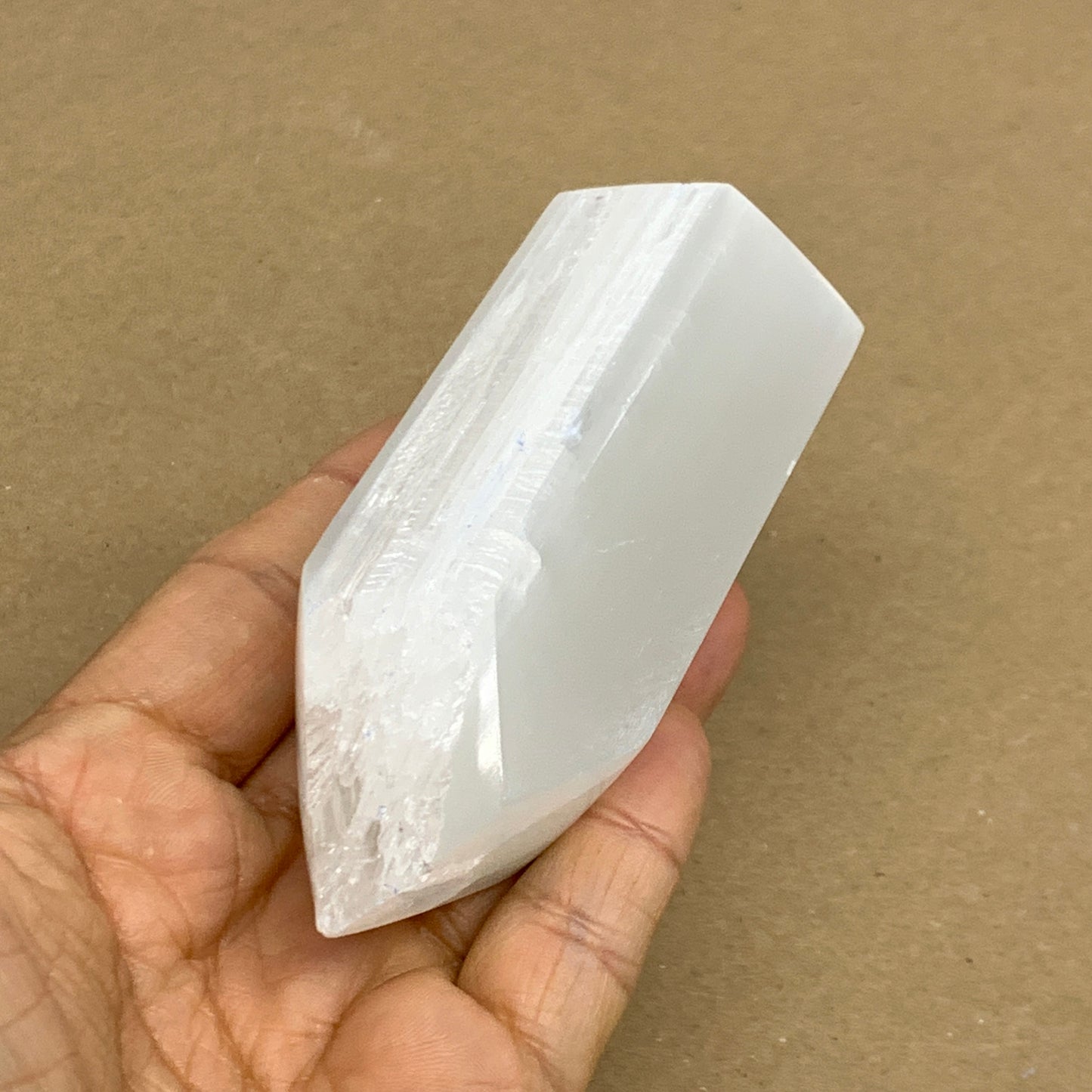 198g, 3.8"x1.5", Selenite (Satin Spar) Crystal Tower Point, B36025