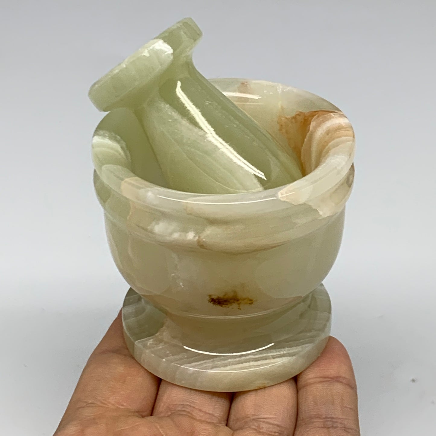 0.7 lbs, 2.2"x2.5", Natural Green Onyx Crystal Pestle and Mortar Handmade, B3259