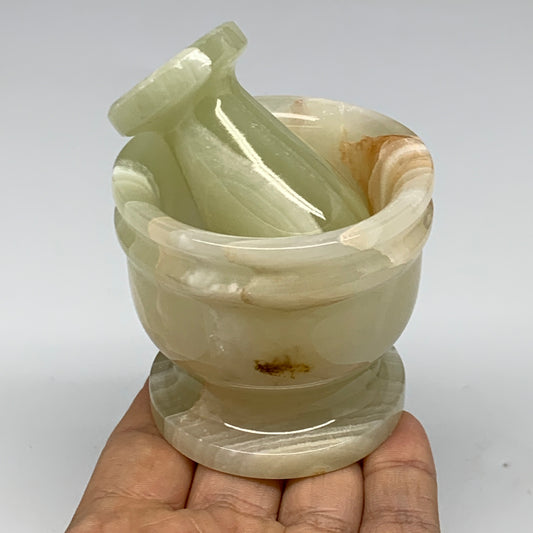 0.7 lbs, 2.2"x2.5", Natural Green Onyx Crystal Pestle and Mortar Handmade, B3259