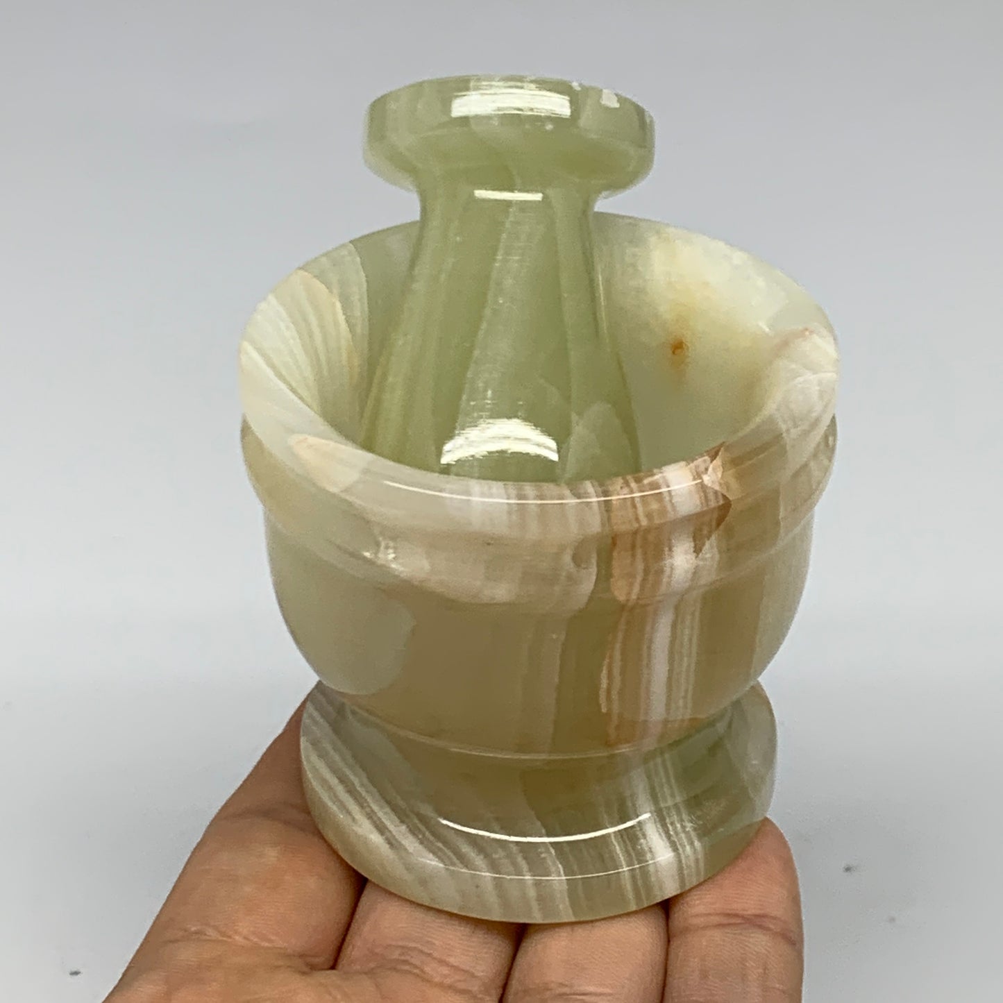 0.7 lbs, 2.2"x2.5", Natural Green Onyx Crystal Pestle and Mortar Handmade, B3259
