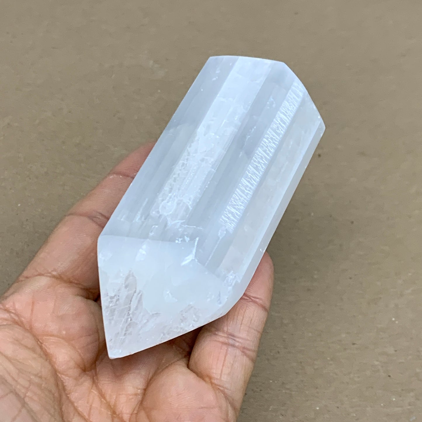 198g, 3.8"x1.5", Selenite (Satin Spar) Crystal Tower Point, B36025