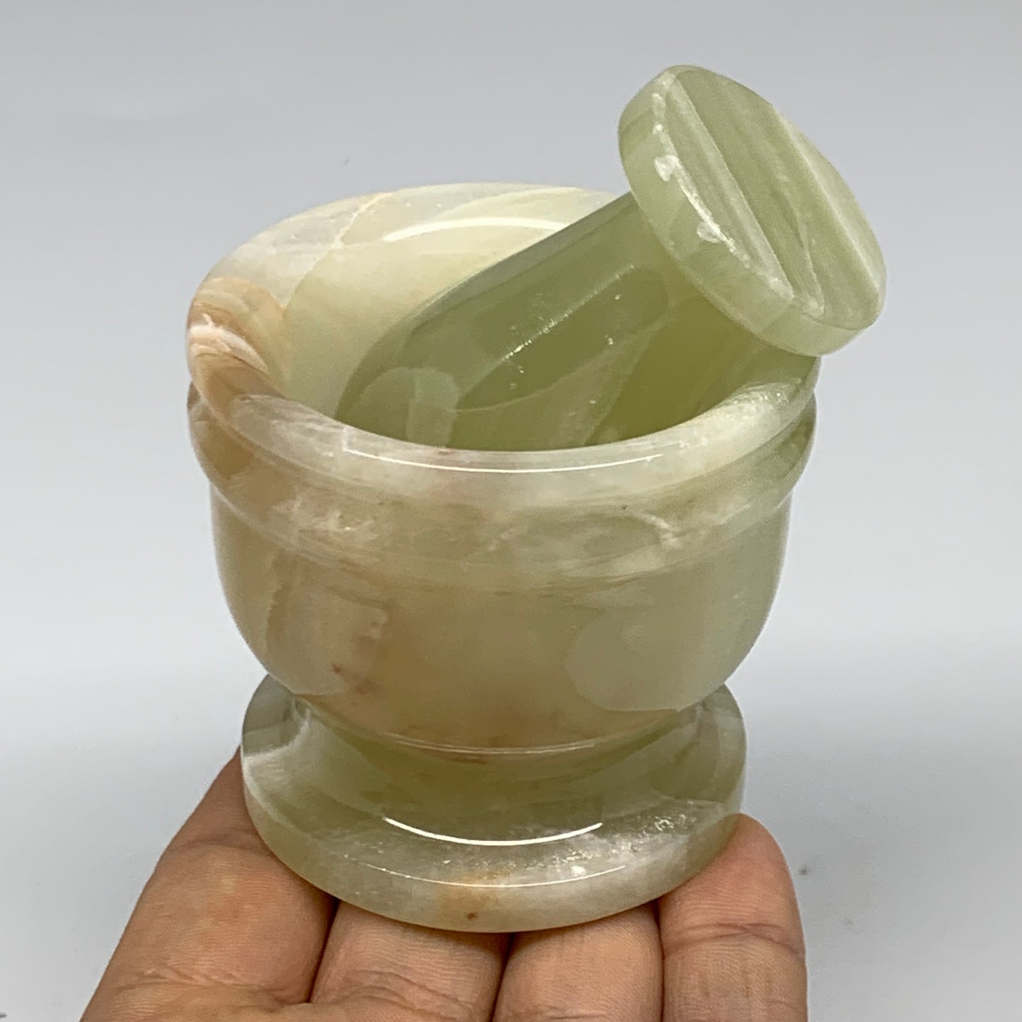 0.7 lbs, 2.2"x2.5", Natural Green Onyx Crystal Pestle and Mortar Handmade, B3259