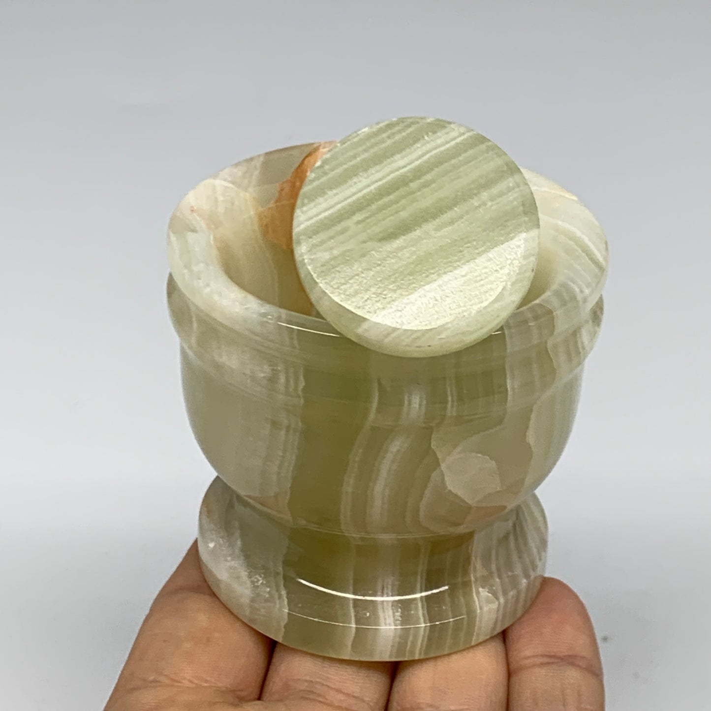 0.7 lbs, 2.2"x2.5", Natural Green Onyx Crystal Pestle and Mortar Handmade, B3259