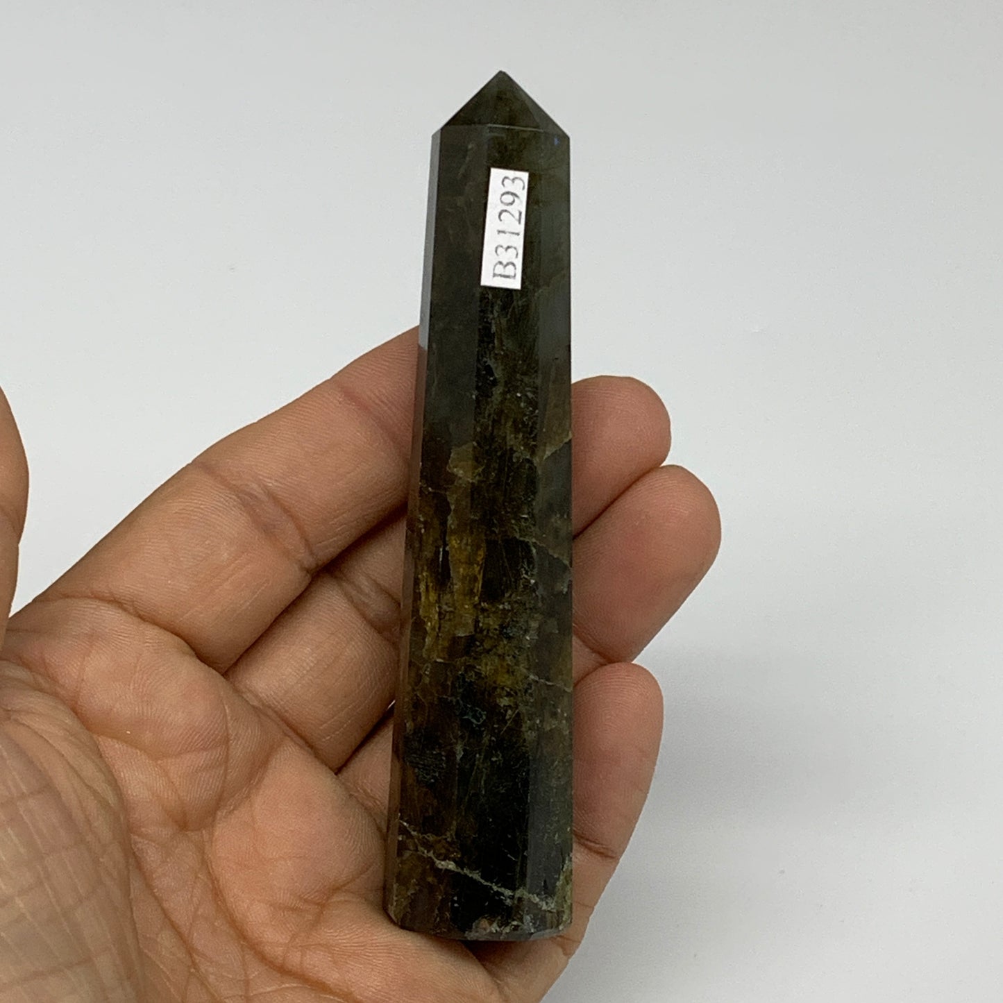 66.5g, 3.9"x0.8", Labradorite Tower Point Crystal @Madagascar, B31293