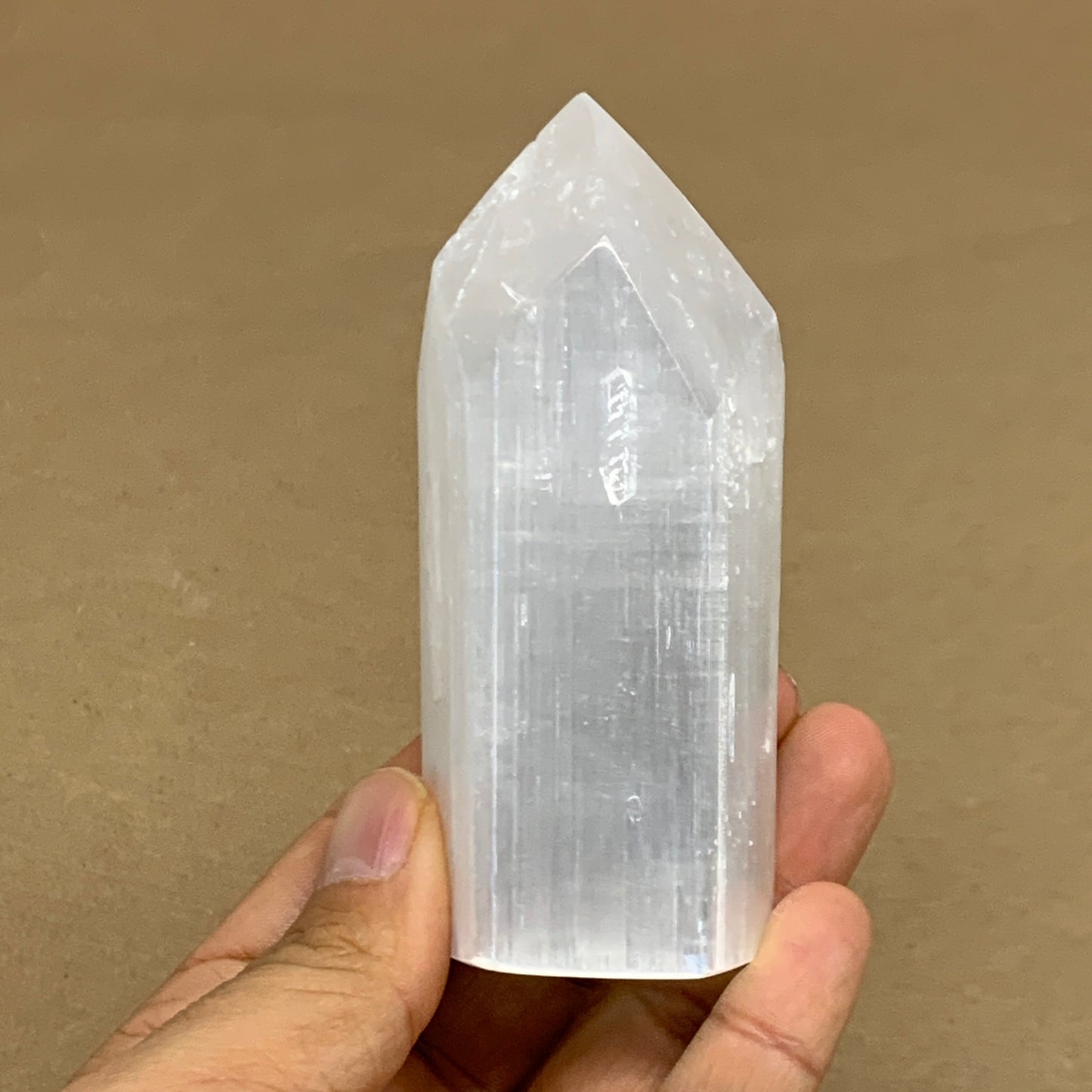 197g, 3.8"x1.6", Selenite (Satin Spar) Crystal Tower Point, B36026