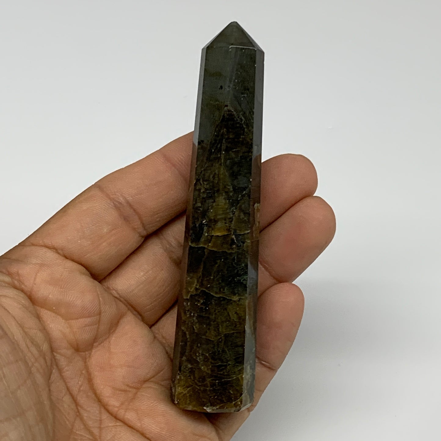 66.5g, 3.9"x0.8", Labradorite Tower Point Crystal @Madagascar, B31293
