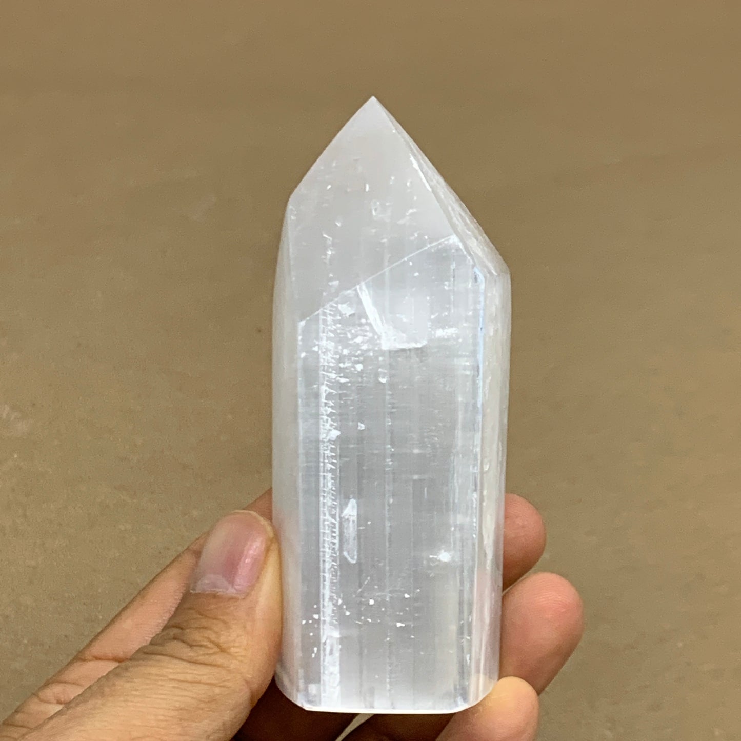 197g, 3.8"x1.6", Selenite (Satin Spar) Crystal Tower Point, B36026