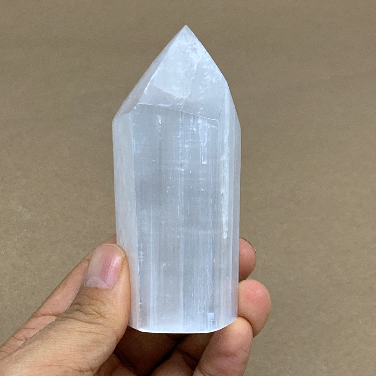 197g, 3.8"x1.6", Selenite (Satin Spar) Crystal Tower Point, B36026