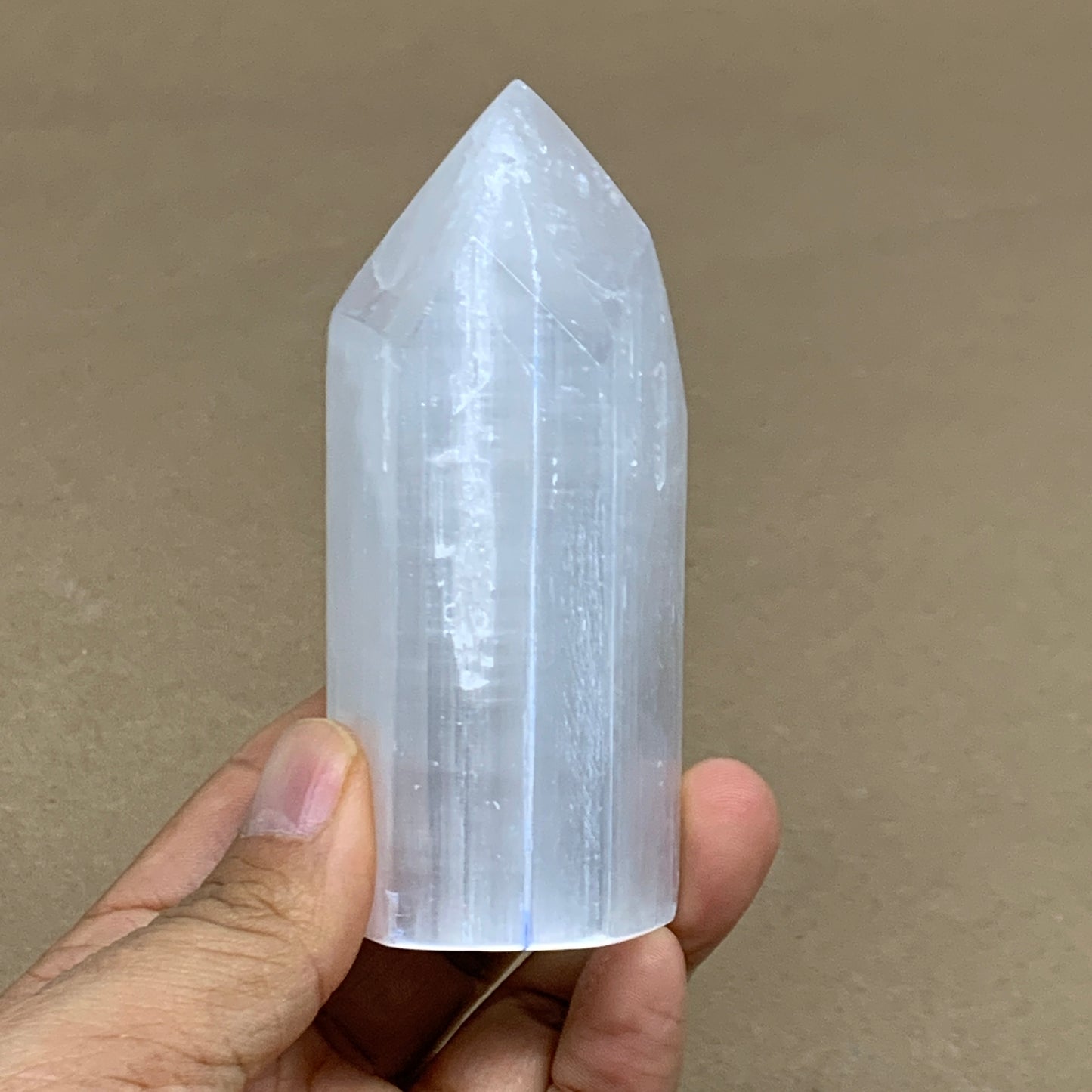 197g, 3.8"x1.6", Selenite (Satin Spar) Crystal Tower Point, B36026