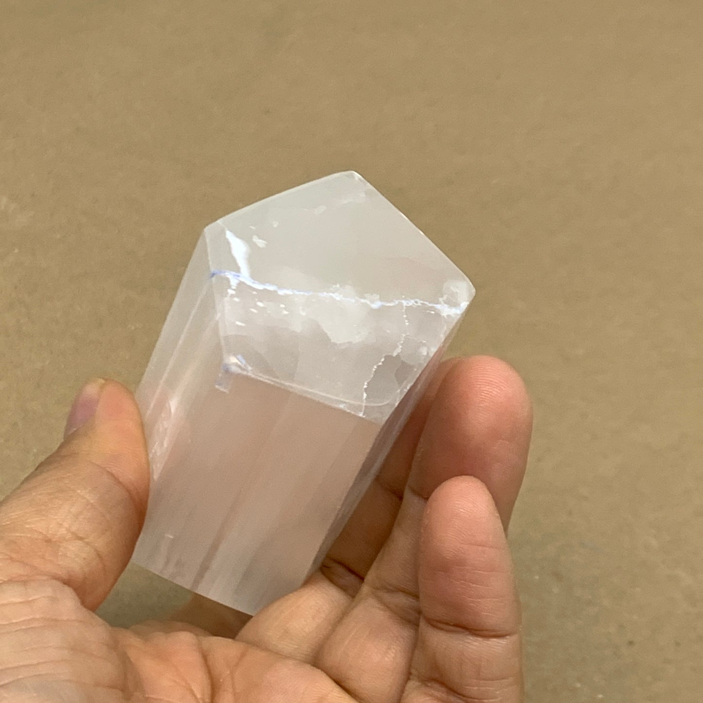 197g, 3.8"x1.6", Selenite (Satin Spar) Crystal Tower Point, B36026