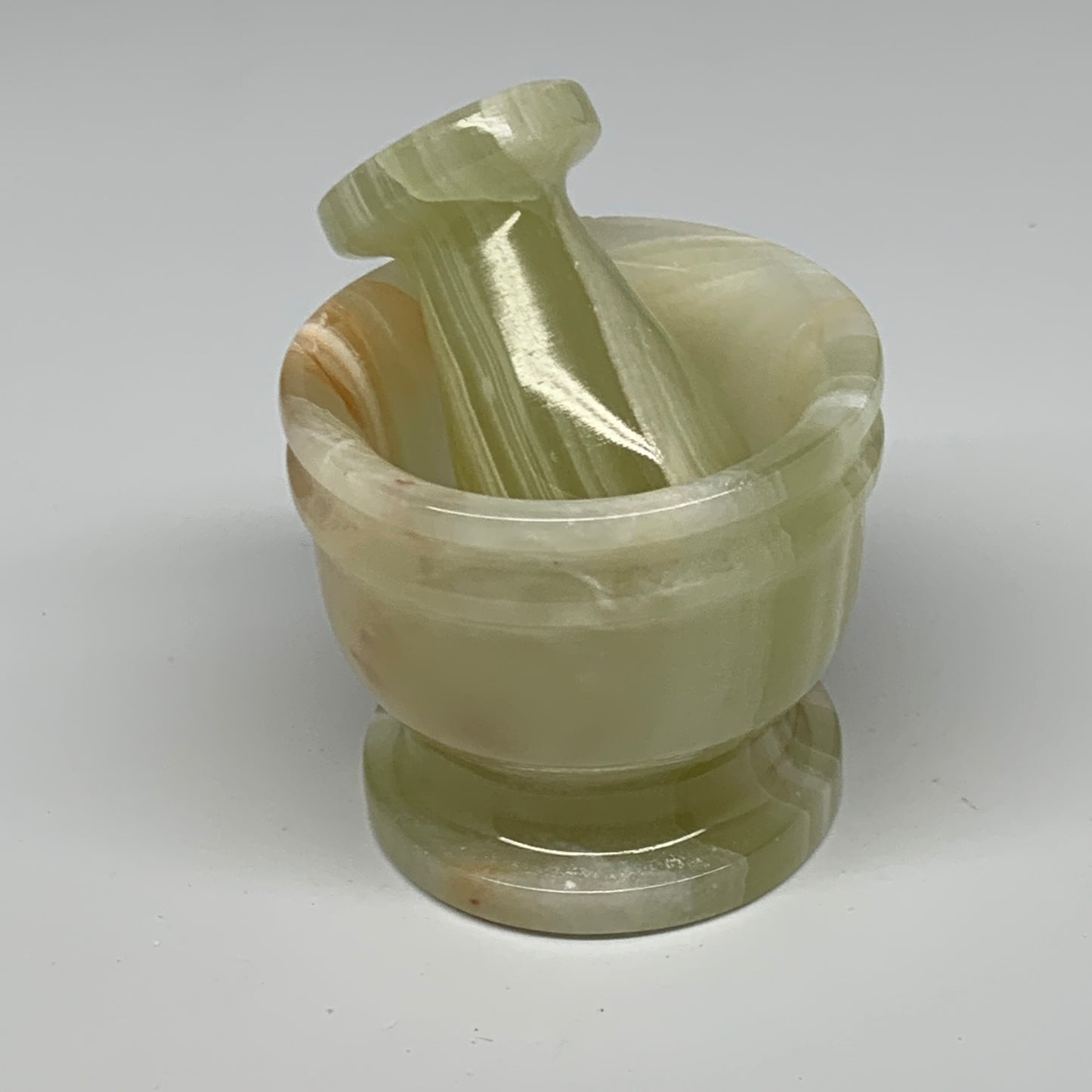 0.7 lbs, 2.2"x2.5", Natural Green Onyx Crystal Pestle and Mortar Handmade, B3259