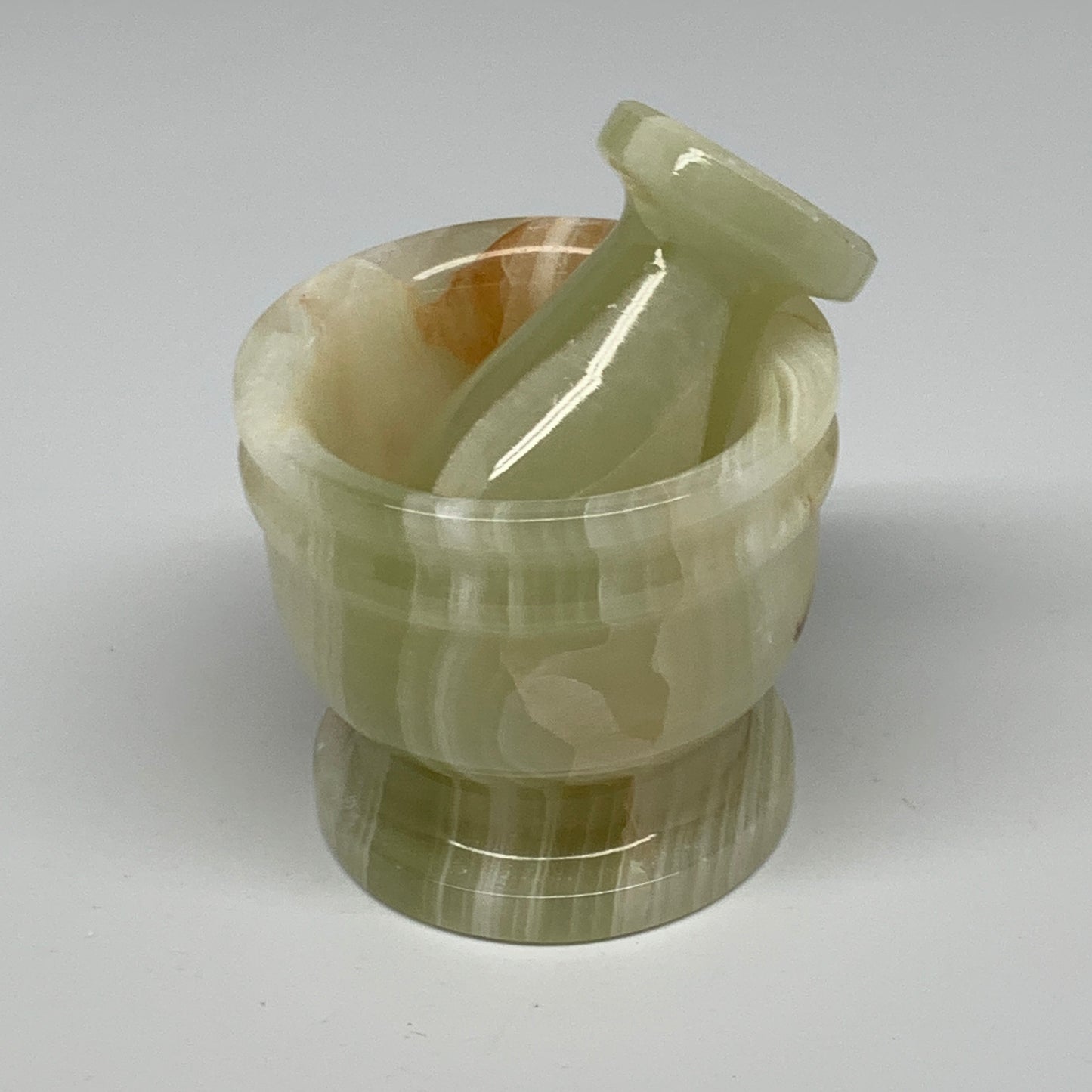 0.7 lbs, 2.2"x2.5", Natural Green Onyx Crystal Pestle and Mortar Handmade, B3259