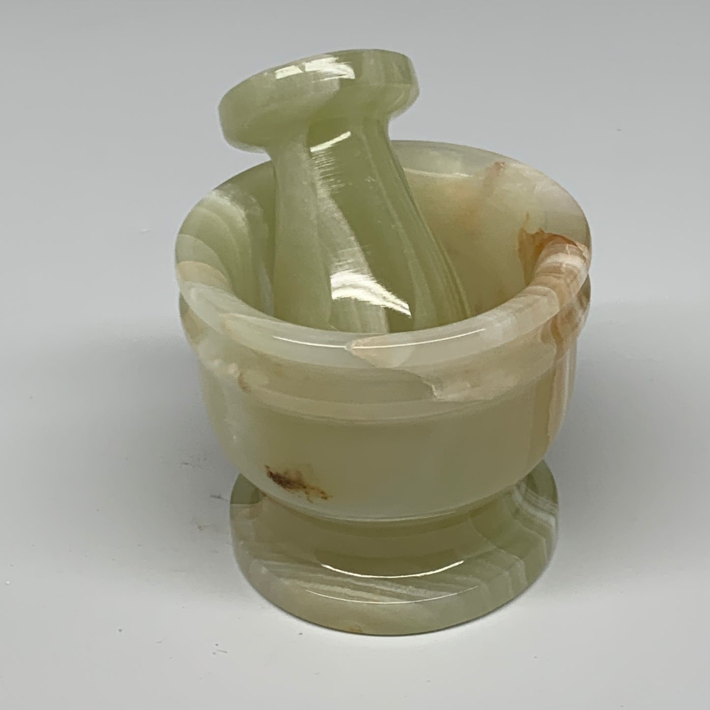 0.7 lbs, 2.2"x2.5", Natural Green Onyx Crystal Pestle and Mortar Handmade, B3259