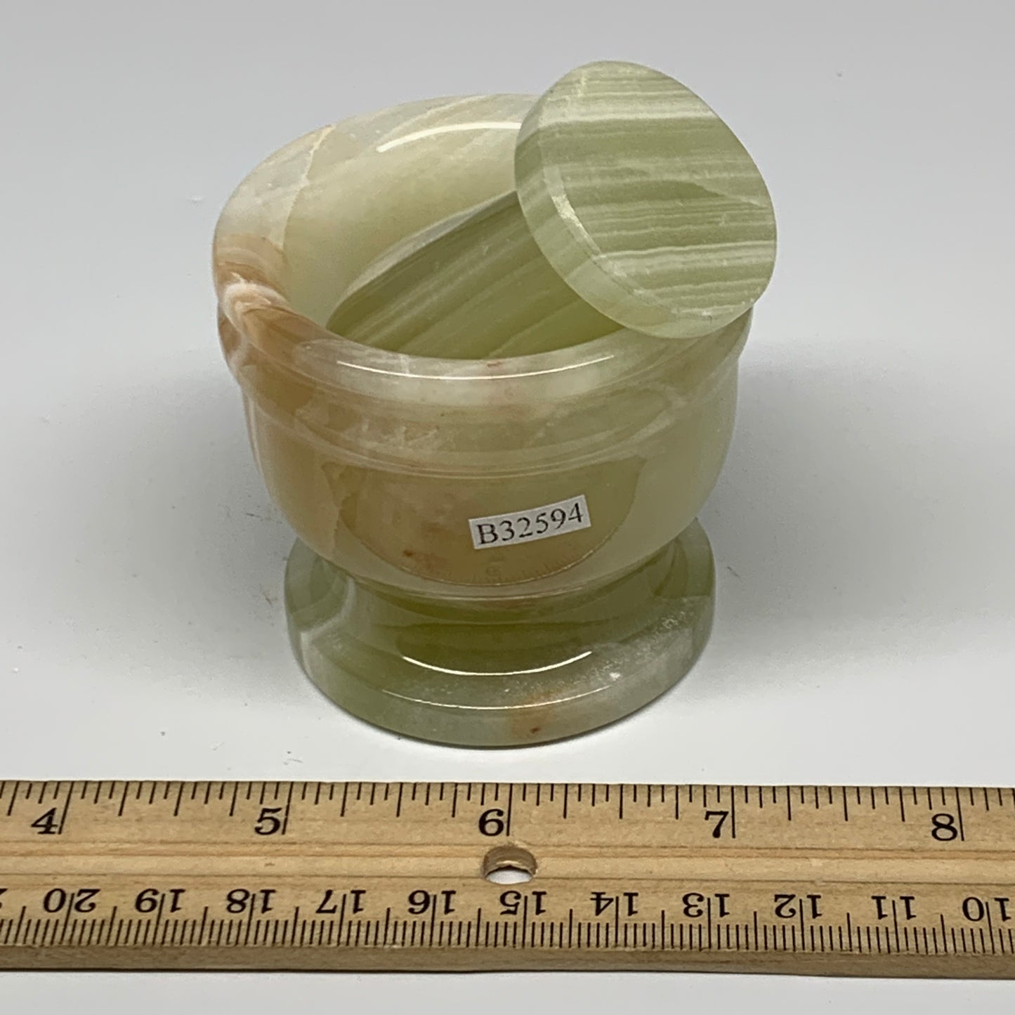 0.7 lbs, 2.2"x2.5", Natural Green Onyx Crystal Pestle and Mortar Handmade, B3259