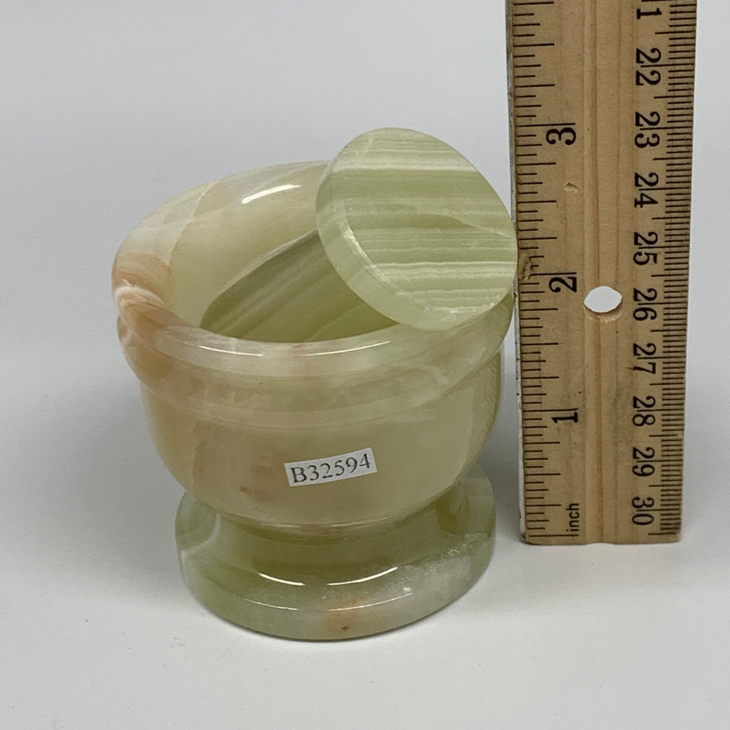 0.7 lbs, 2.2"x2.5", Natural Green Onyx Crystal Pestle and Mortar Handmade, B3259