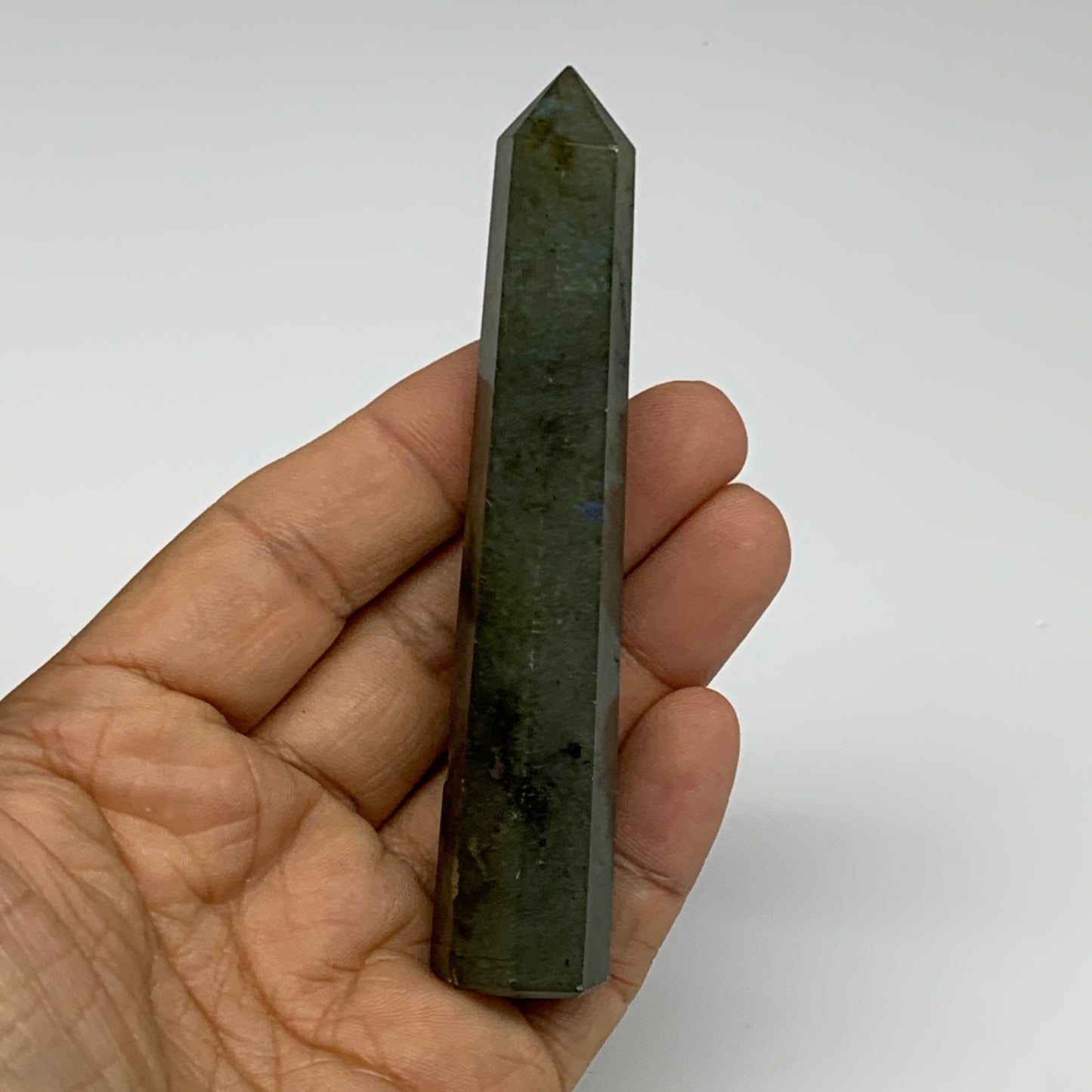 58.19g, 3.9"x0.7", Labradorite Tower Point Crystal @Madagascar, B31294