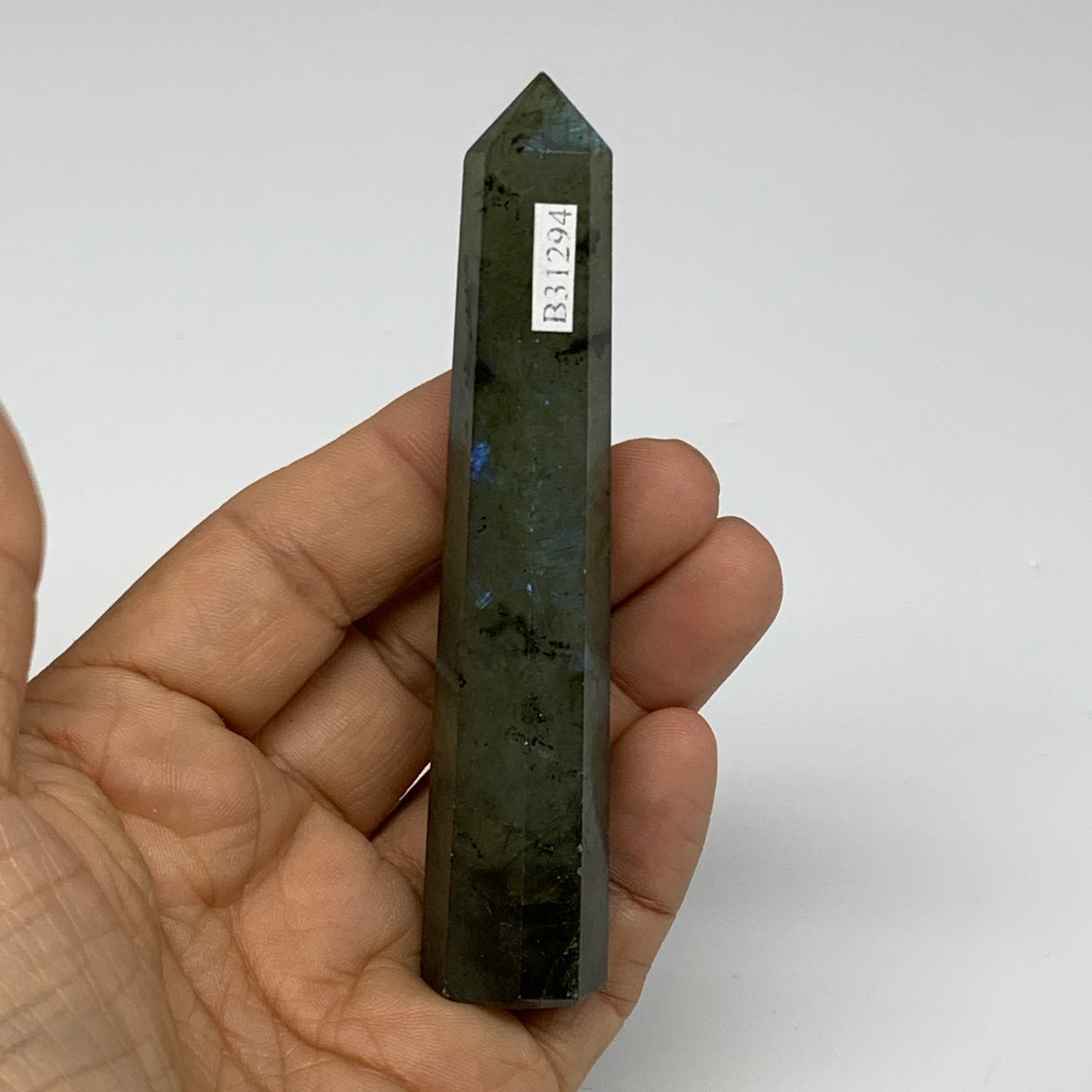 58.19g, 3.9"x0.7", Labradorite Tower Point Crystal @Madagascar, B31294