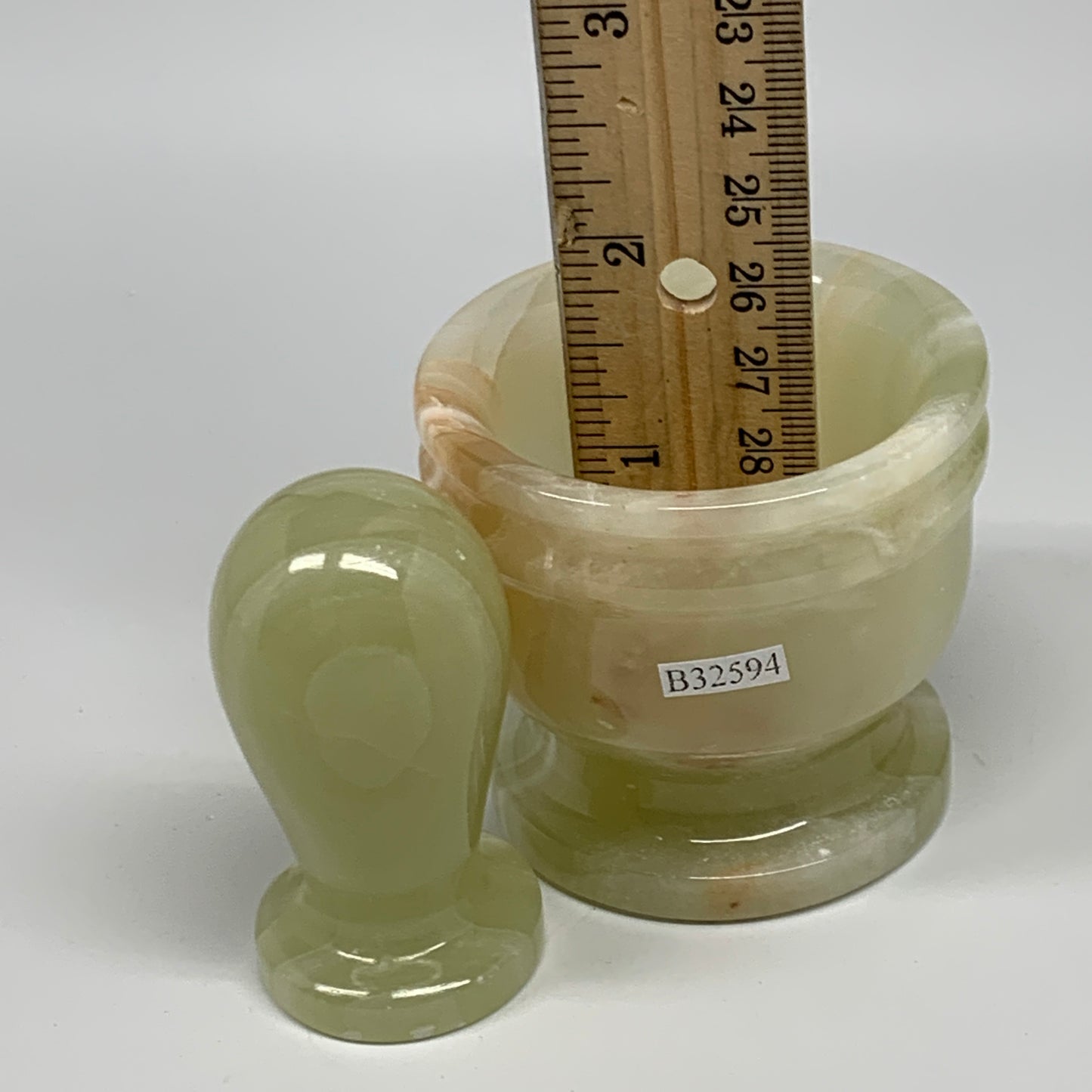 0.7 lbs, 2.2"x2.5", Natural Green Onyx Crystal Pestle and Mortar Handmade, B3259