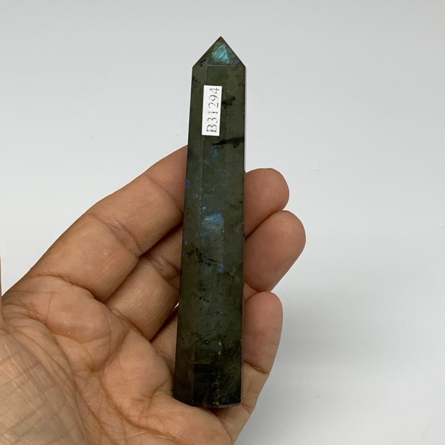 58.19g, 3.9"x0.7", Labradorite Tower Point Crystal @Madagascar, B31294