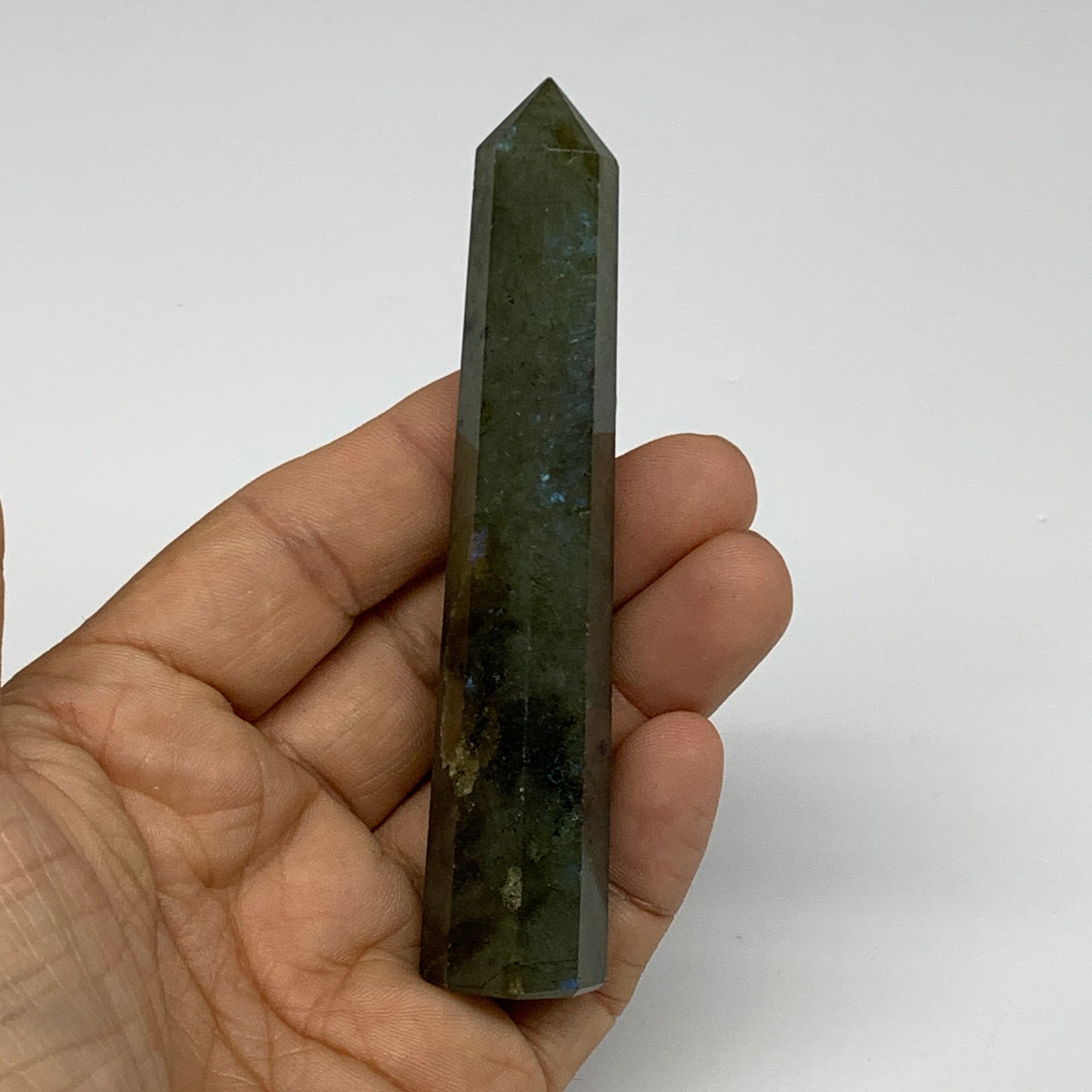 58.19g, 3.9"x0.7", Labradorite Tower Point Crystal @Madagascar, B31294