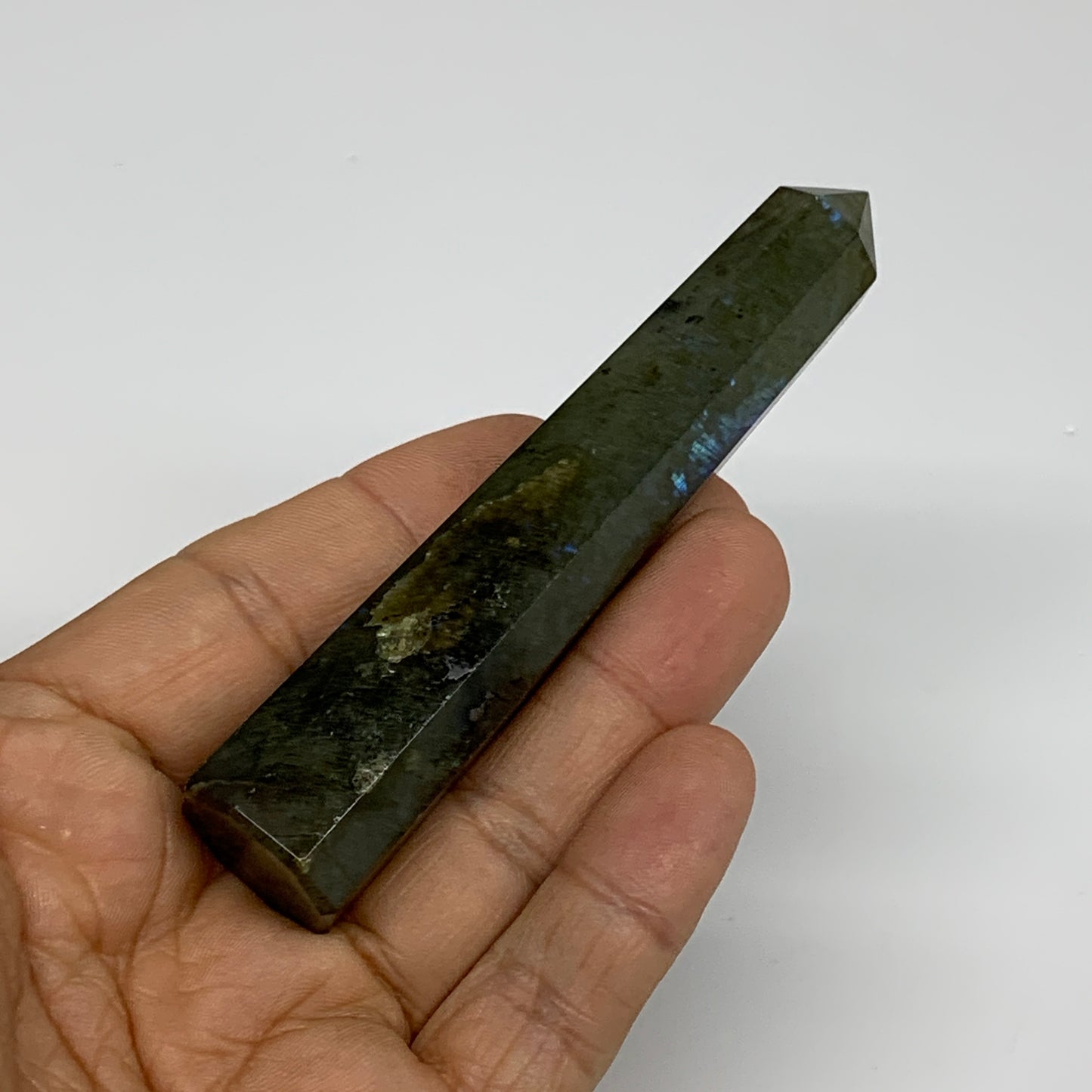 58.19g, 3.9"x0.7", Labradorite Tower Point Crystal @Madagascar, B31294