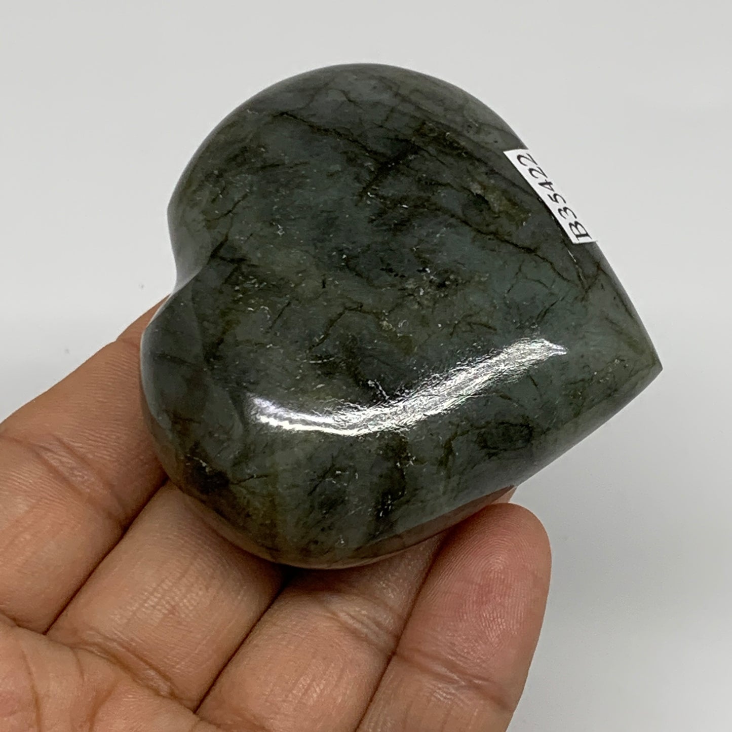 133g, 2.3"x2.4"x1", Natural Labradorite Heart Polished Crystal, B35422