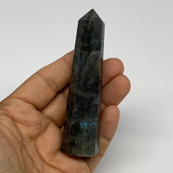 74.1g, 3.9"x0.9", Labradorite Tower Point Crystal @Madagascar, B31295