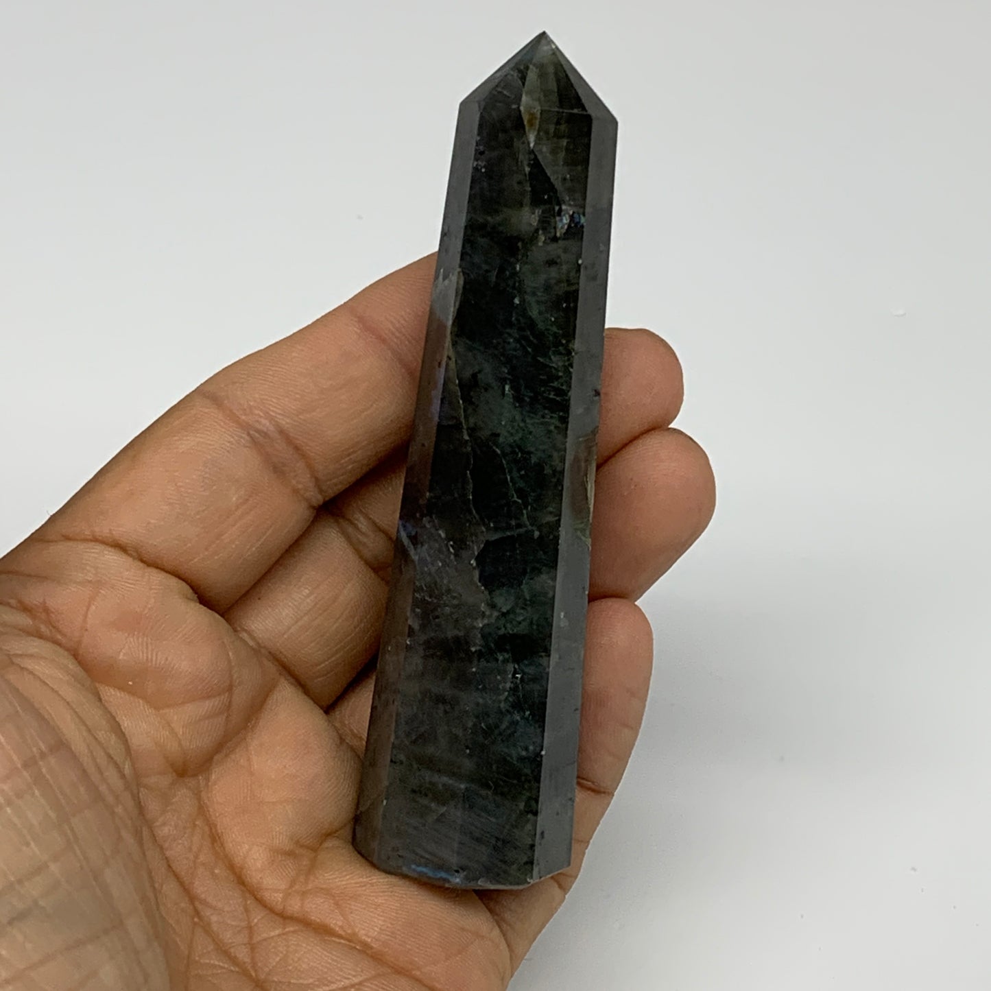 74.1g, 3.9"x0.9", Labradorite Tower Point Crystal @Madagascar, B31295