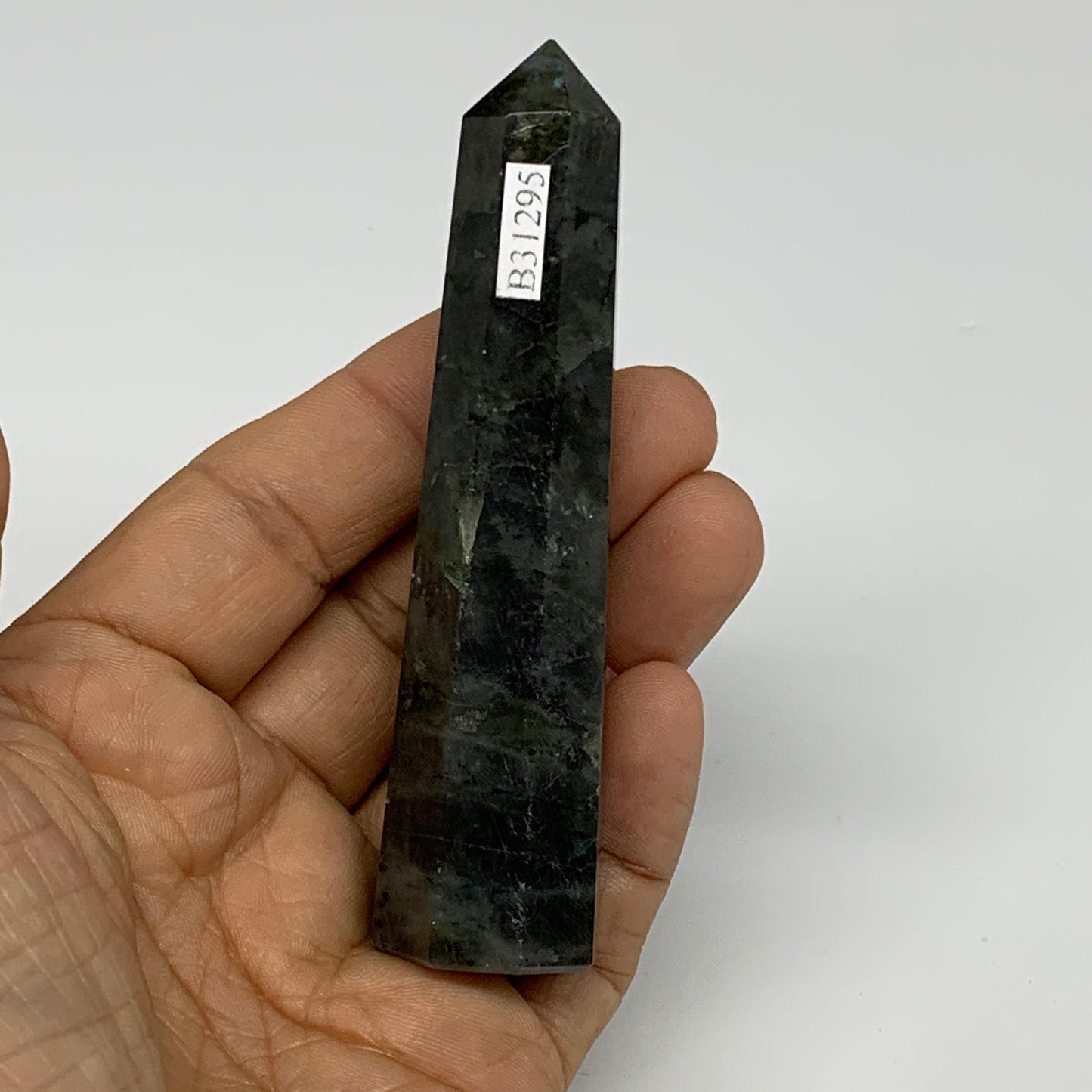 74.1g, 3.9"x0.9", Labradorite Tower Point Crystal @Madagascar, B31295