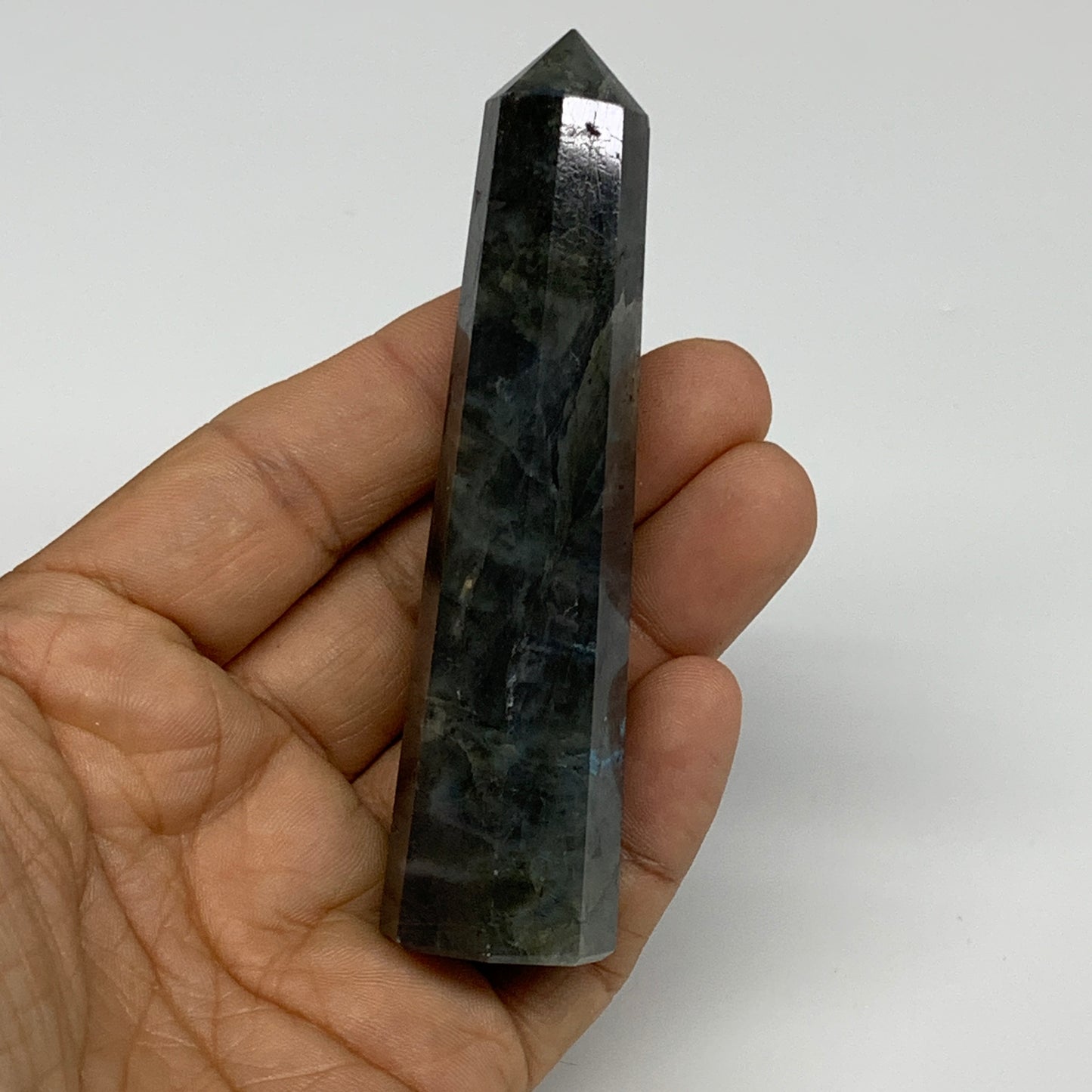74.1g, 3.9"x0.9", Labradorite Tower Point Crystal @Madagascar, B31295
