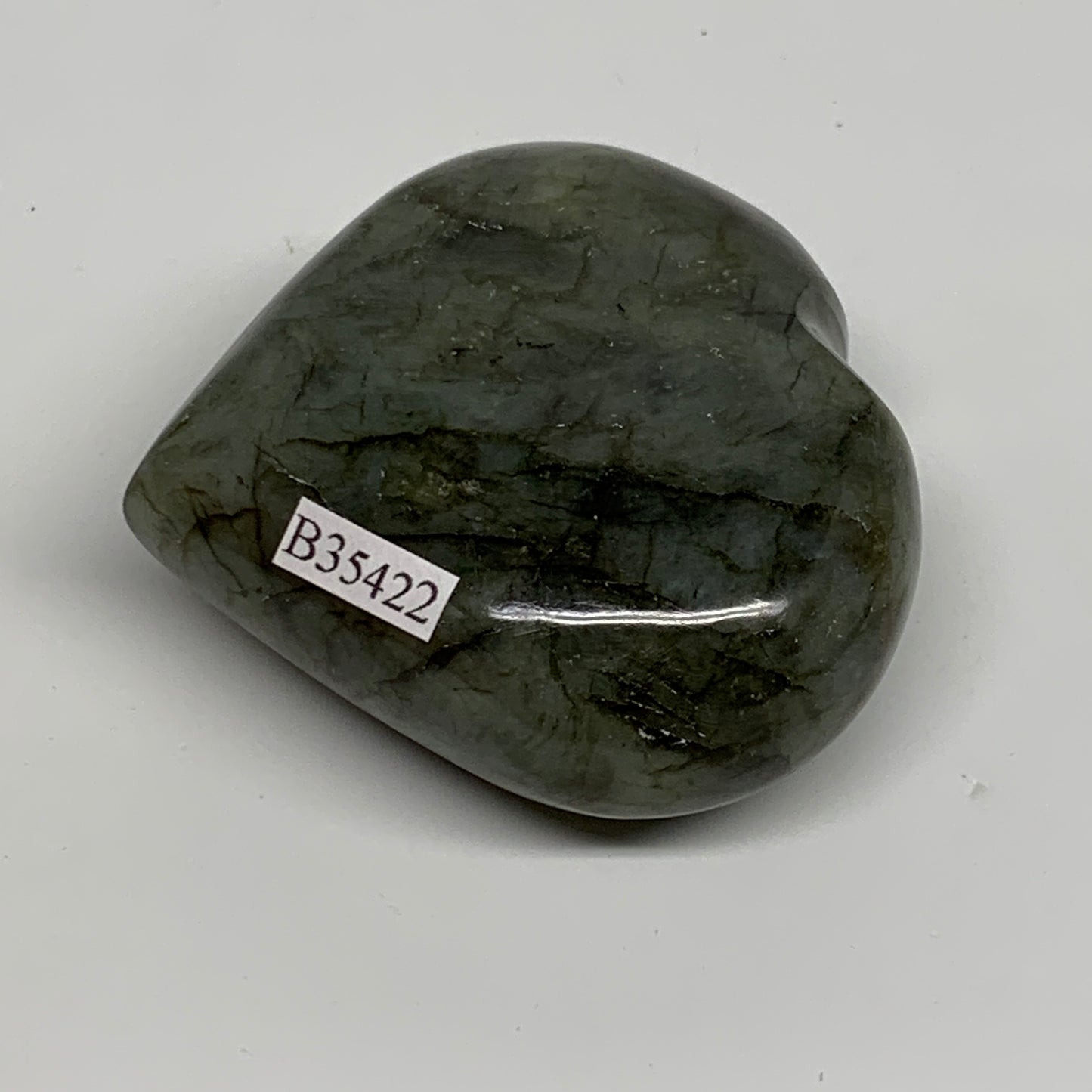 133g, 2.3"x2.4"x1", Natural Labradorite Heart Polished Crystal, B35422