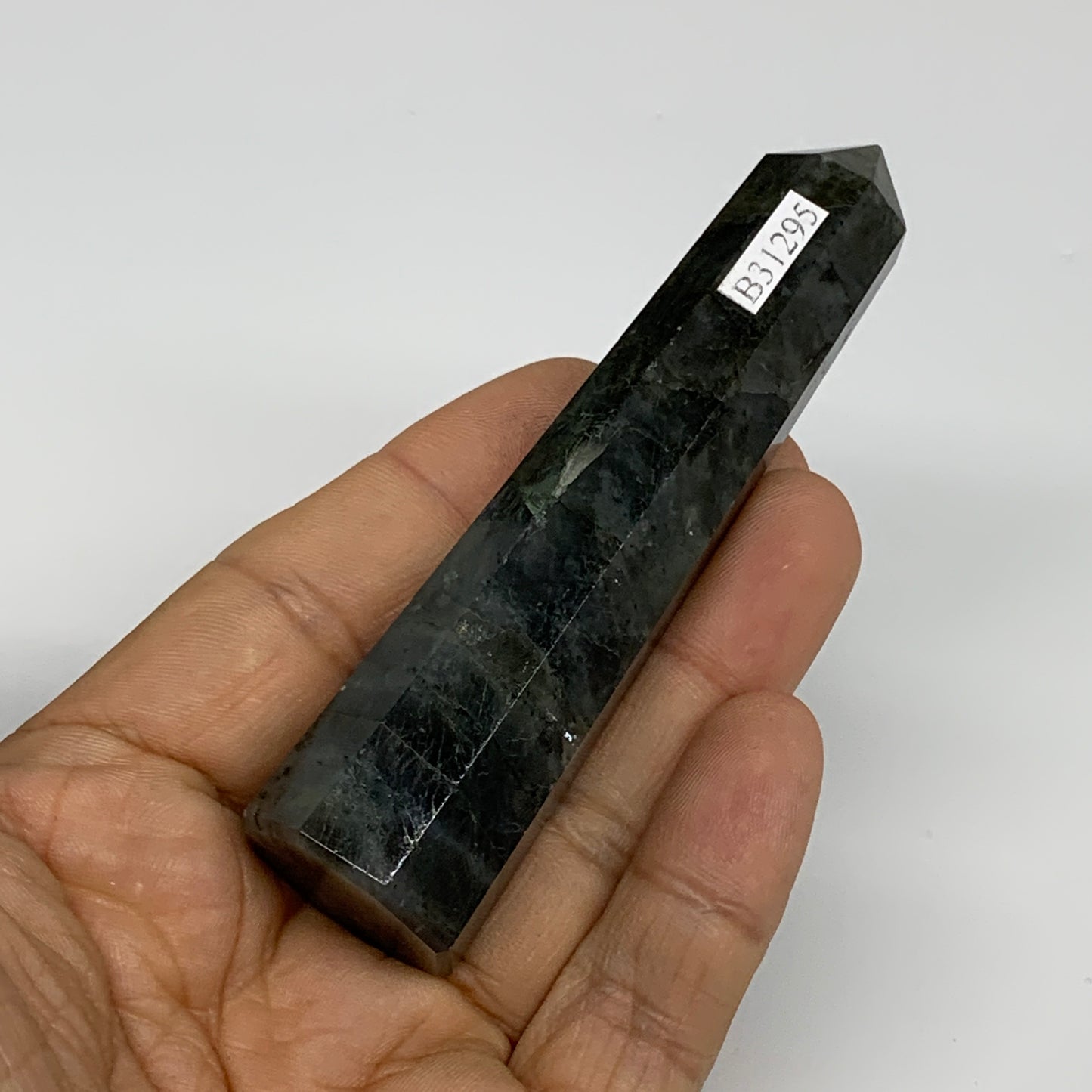 74.1g, 3.9"x0.9", Labradorite Tower Point Crystal @Madagascar, B31295