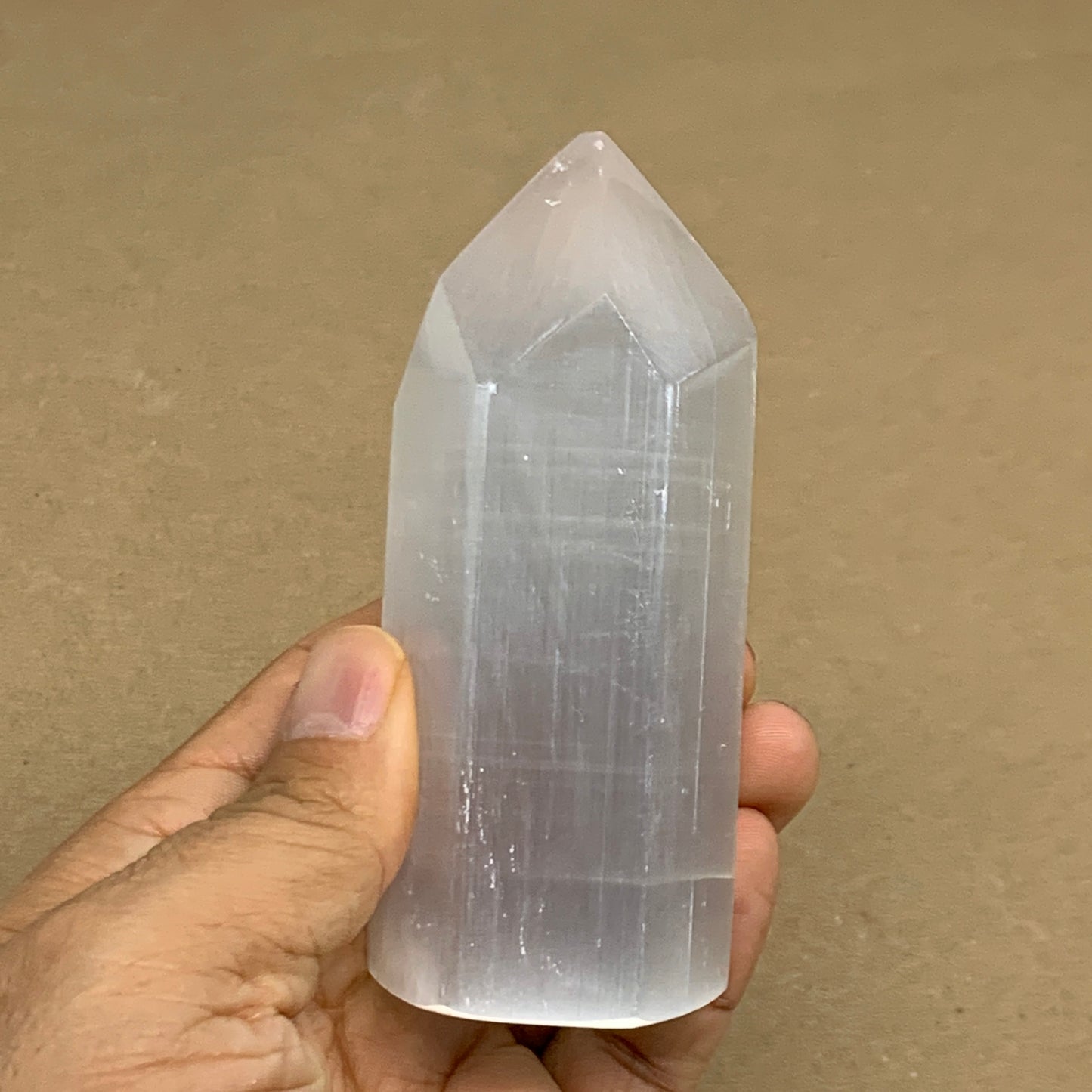 203g, 3.9"x1.6", Selenite (Satin Spar) Crystal Tower Point, B36028